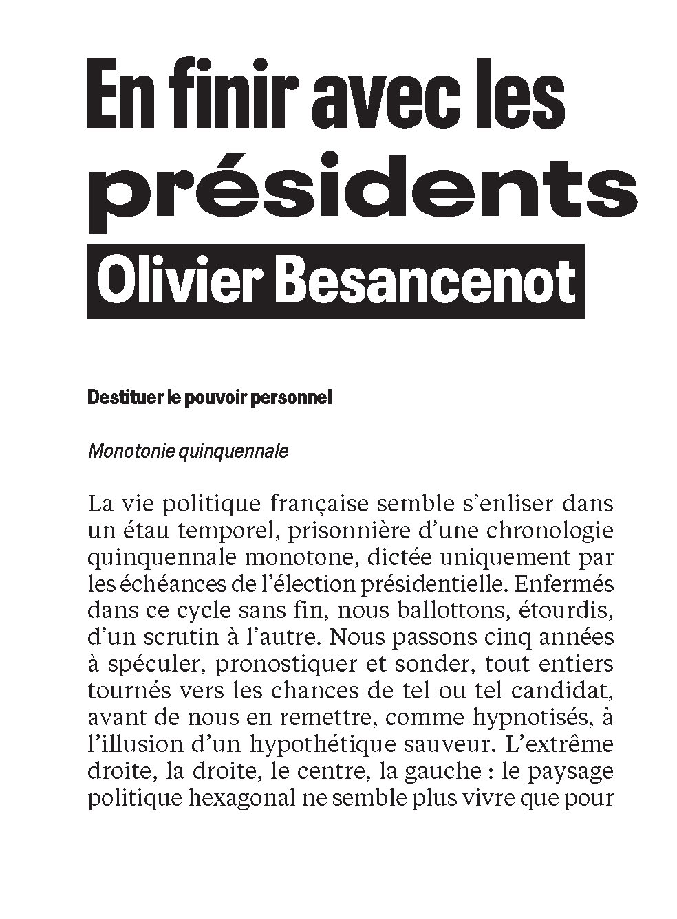 EN FINIR AVEC LES PRESIDENTS