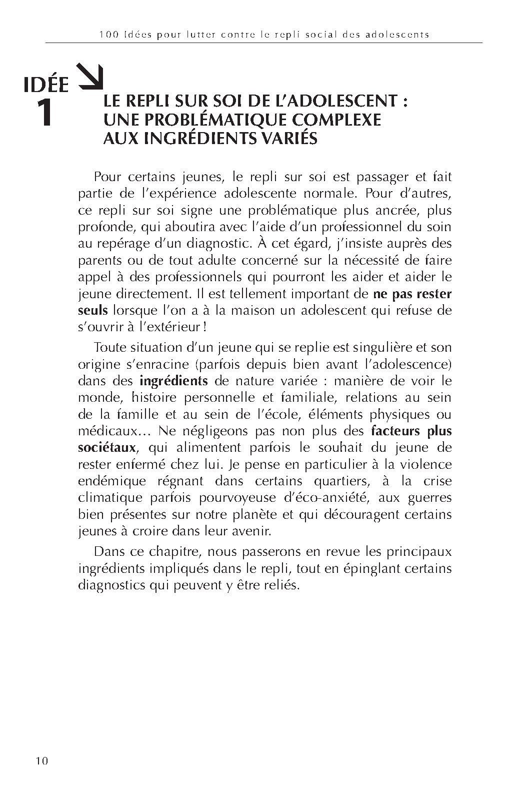 100 IDEES POUR LUTTER CONTRE LE REPLI SOCIAL DES ADOLESCENTS : PHOBIES SCOLAIRES, PHOBIE SOCIALE ET DEPRESSION DE L