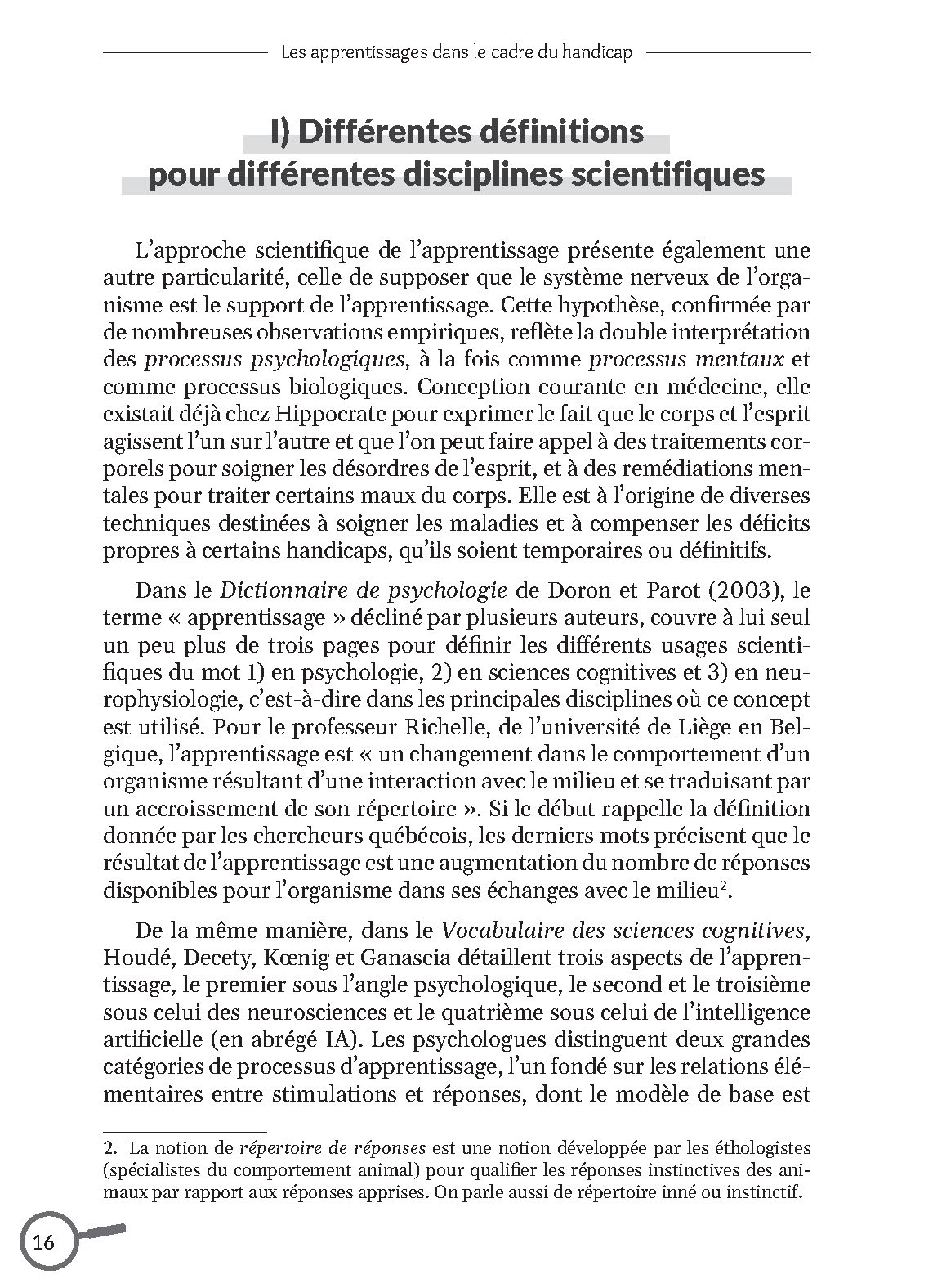 LES APPRENTISSAGES DANS LE CADRE DU HANDICAP