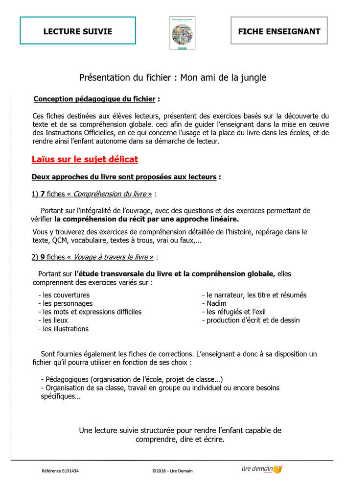 LECTURE SUIVIE - MON AMI DE LA JUNGLE (FICHIER SEUL)