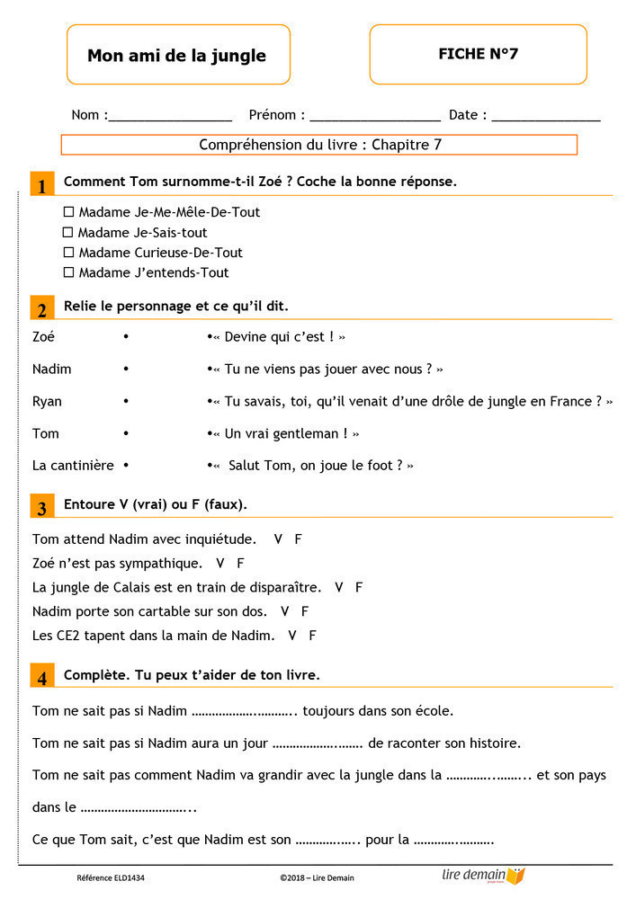 LECTURE SUIVIE - MON AMI DE LA JUNGLE (FICHIER SEUL)