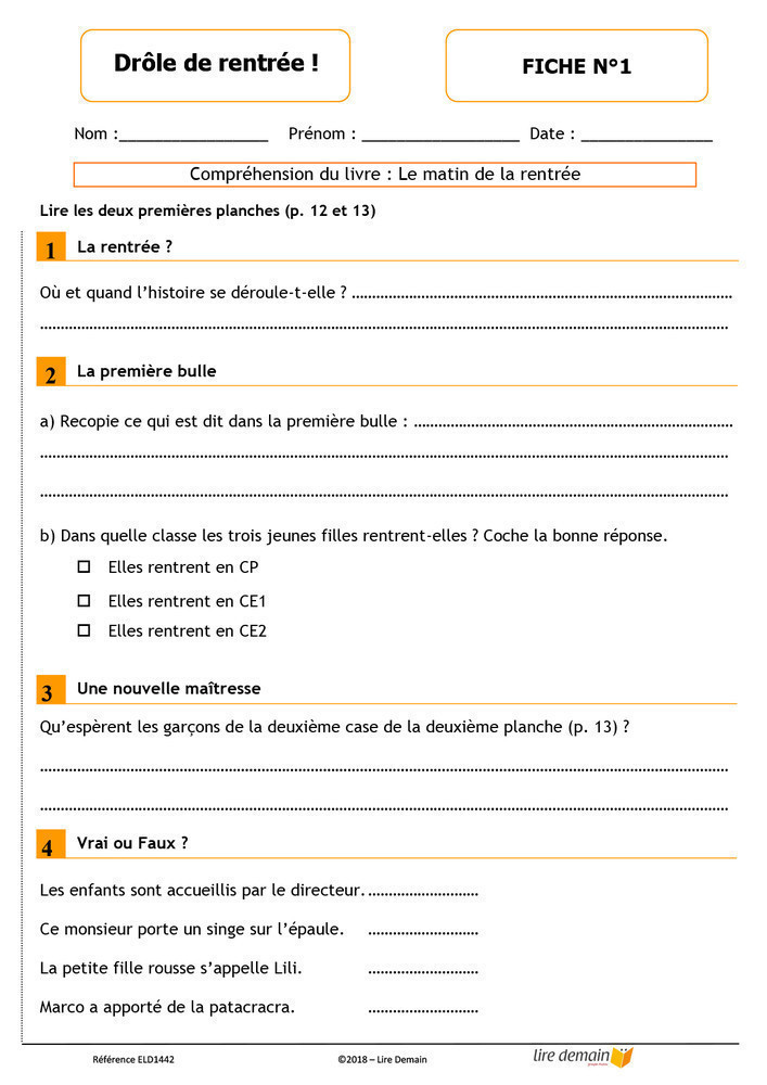 LECTURE SUIVIE - JE COMMENCE A LIRE EN BD : DROLE DE RENTREE (25 EX)