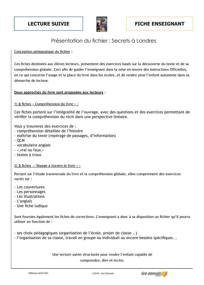 LECTURE SUIVIE - CLEO LEFORT : SECRETS A LONDRES (FICHIER SEUL)