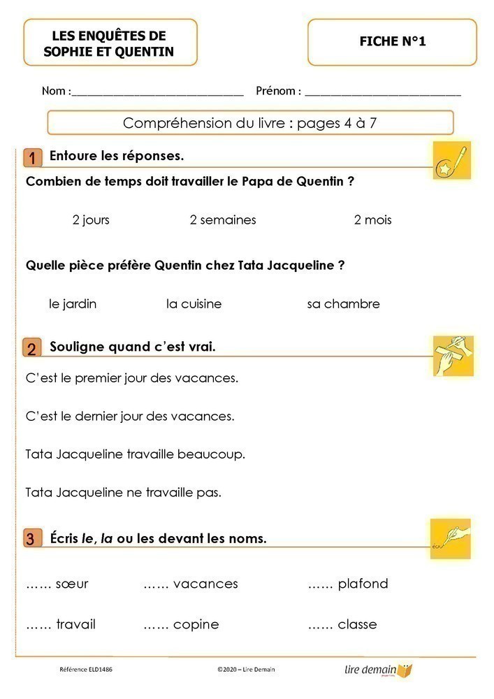 LECTURE SUIVIE - LES ENQUETES DE QUENTIN ET SOPHIE (FICHIER SEUL)