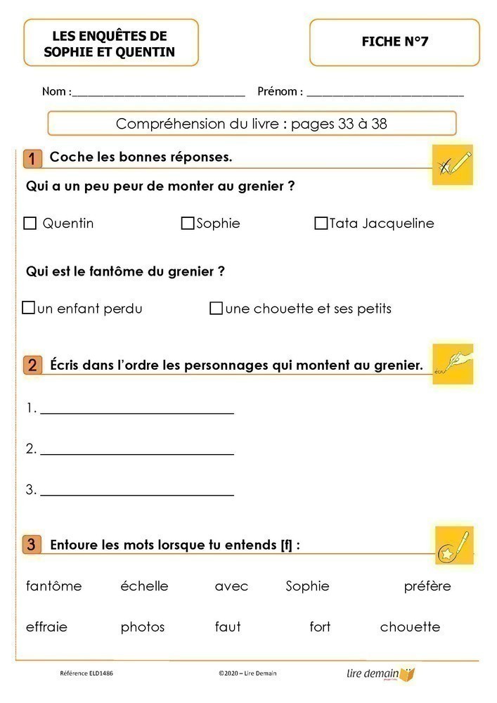 LECTURE SUIVIE - LES ENQUETES DE QUENTIN ET SOPHIE (FICHIER SEUL)