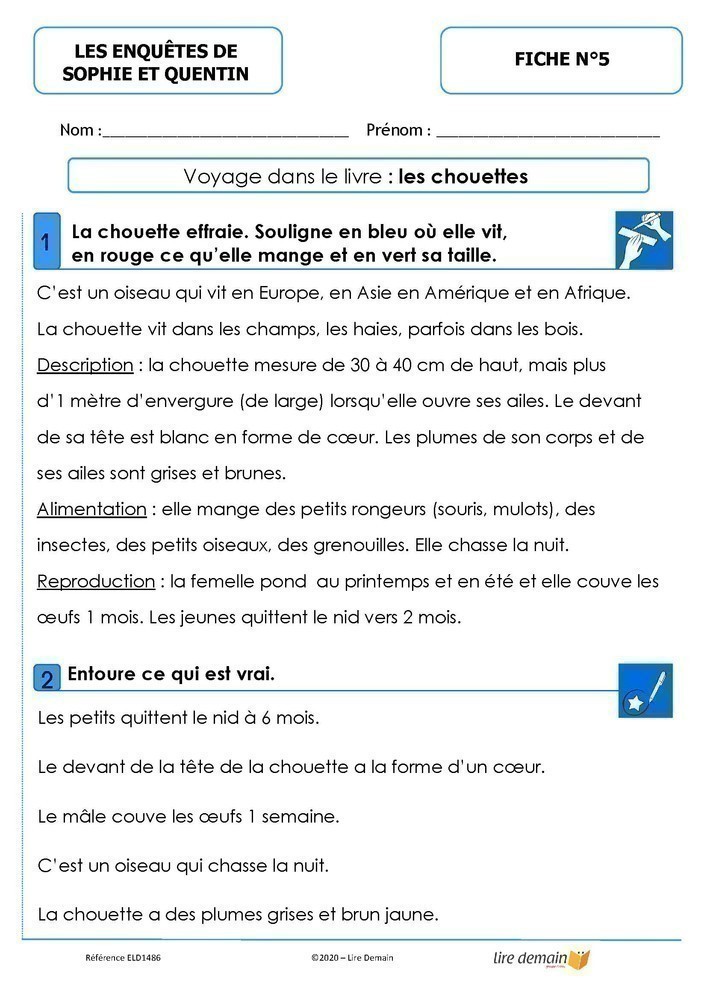 LECTURE SUIVIE - LES ENQUETES DE QUENTIN ET SOPHIE (FICHIER SEUL)
