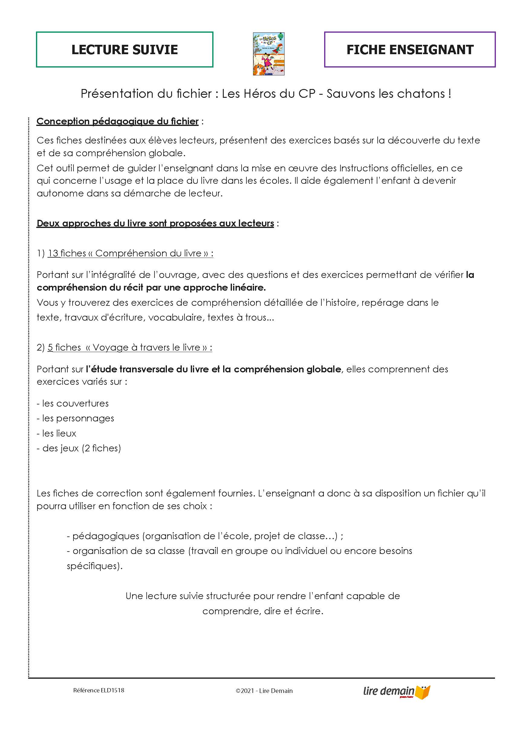 LECTURE SUIVIE - HEROS DU CP - SAUVONS LES CHATONS (FICHIER SEUL)