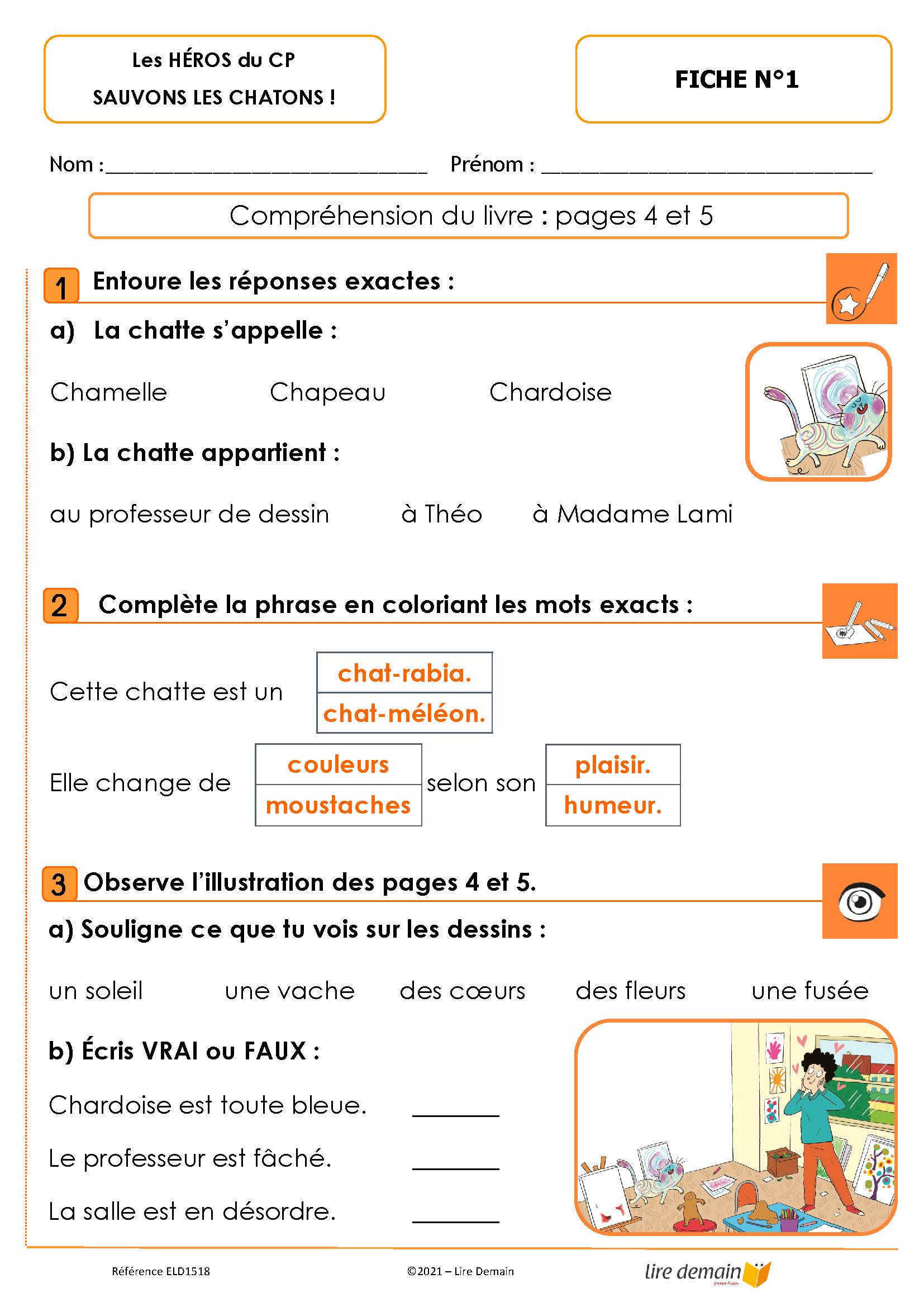 LECTURE SUIVIE - HEROS DU CP - SAUVONS LES CHATONS (FICHIER SEUL)