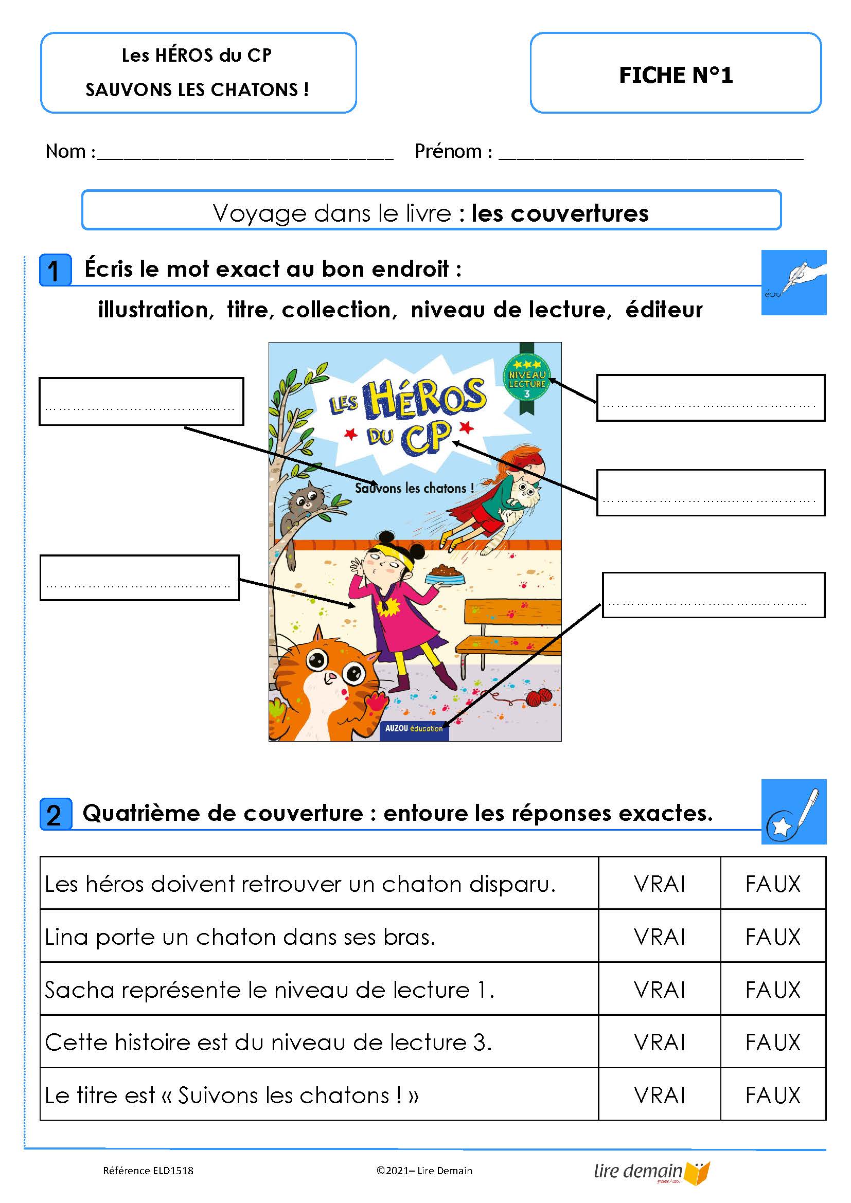 LECTURE SUIVIE - HEROS DU CP - SAUVONS LES CHATONS (FICHIER SEUL)