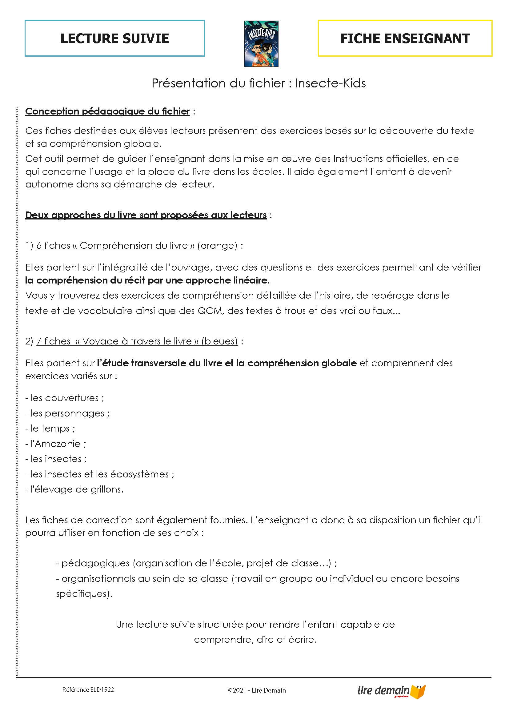 LECTURE SUIVIE - INSECTE-KIDS (FICHIER SEUL)