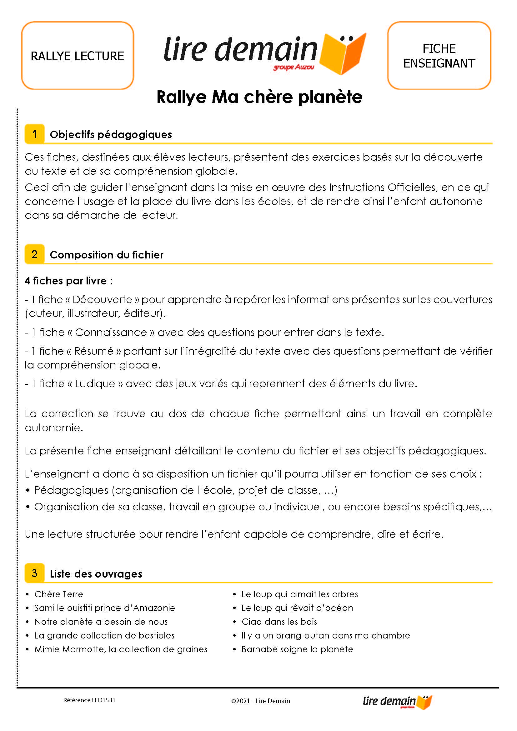 RALLYE LECTURE - MA CHERE PLANETE (FICHIER SEUL)