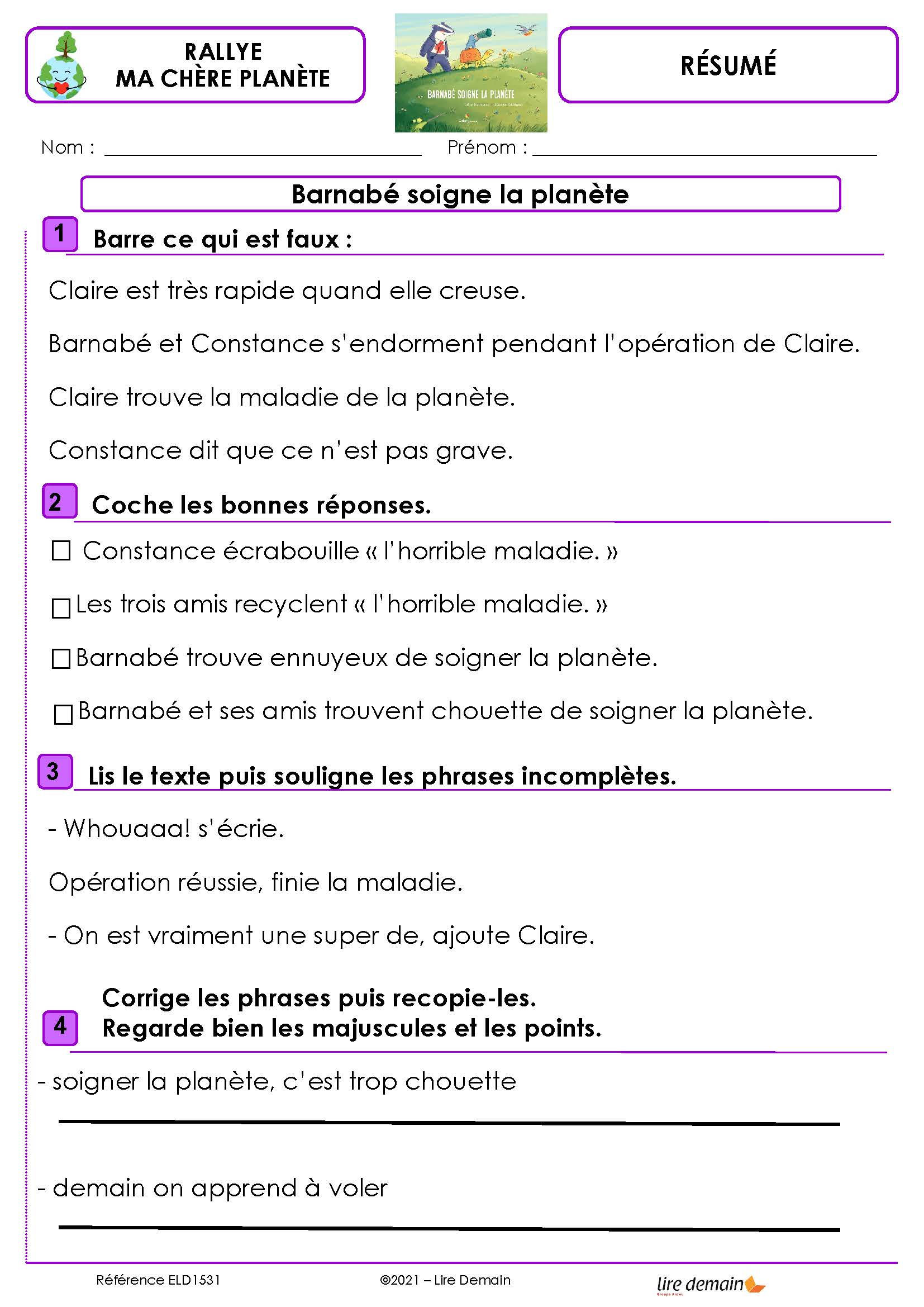 RALLYE LECTURE - MA CHERE PLANETE (FICHIER SEUL)