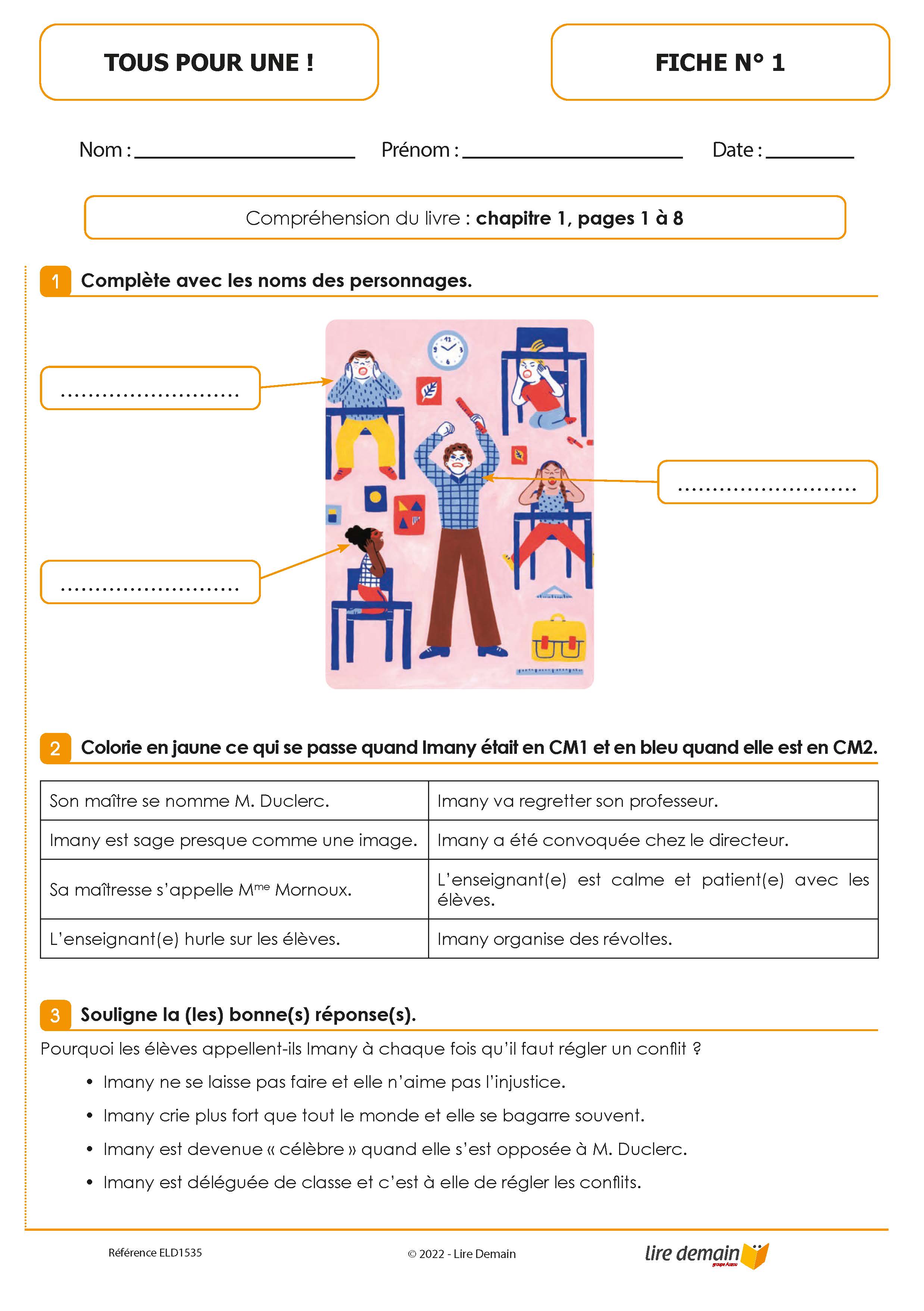 LECTURE SUIVIE - TOUS POUR UNE ! (FICHIER SEUL)