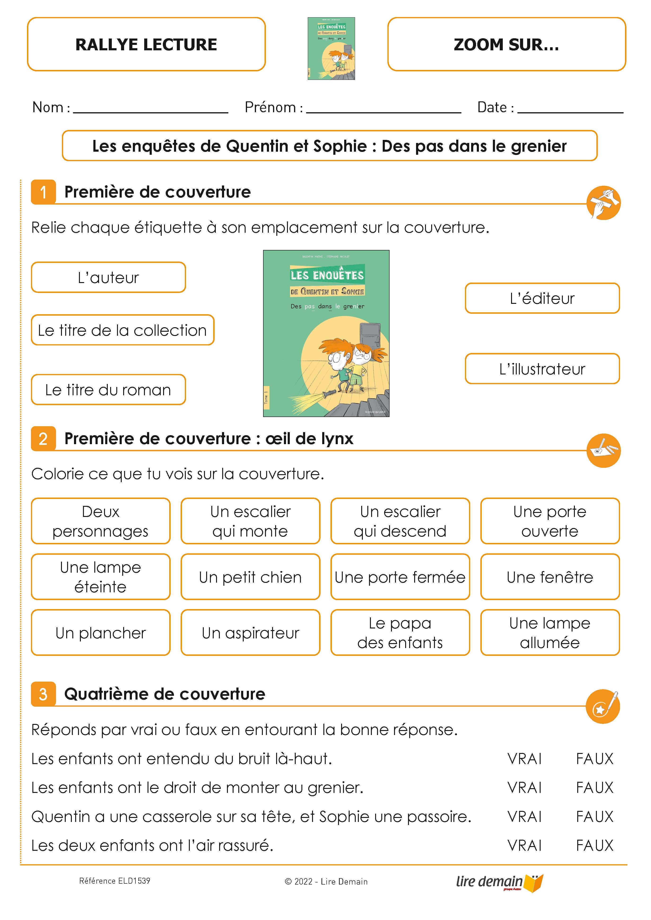 RALLYE LECTURE - LES ENQUETES DE QUENTIN ET SOPHIE (FICHIER SEUL)