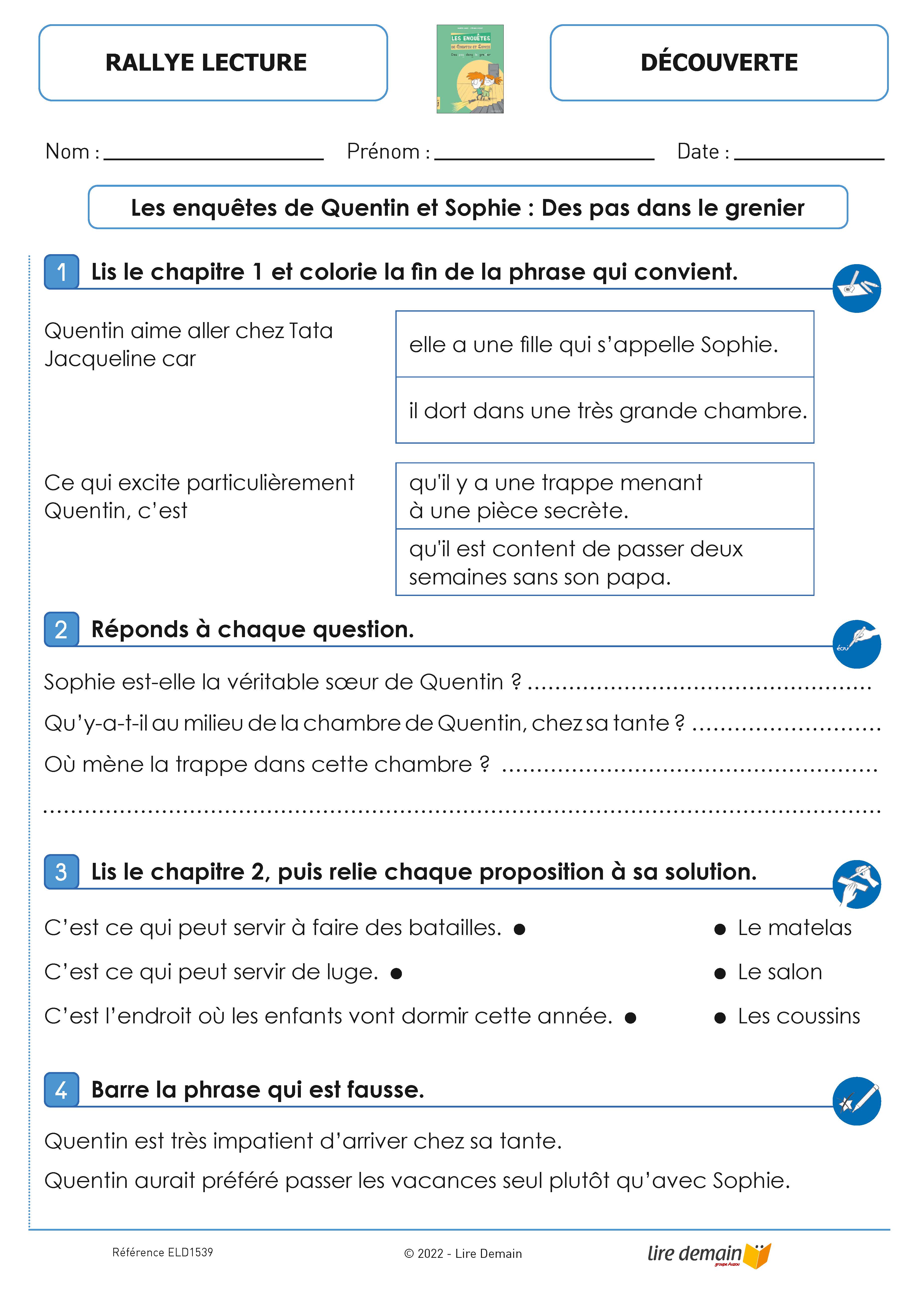 RALLYE LECTURE - LES ENQUETES DE QUENTIN ET SOPHIE (FICHIER SEUL)