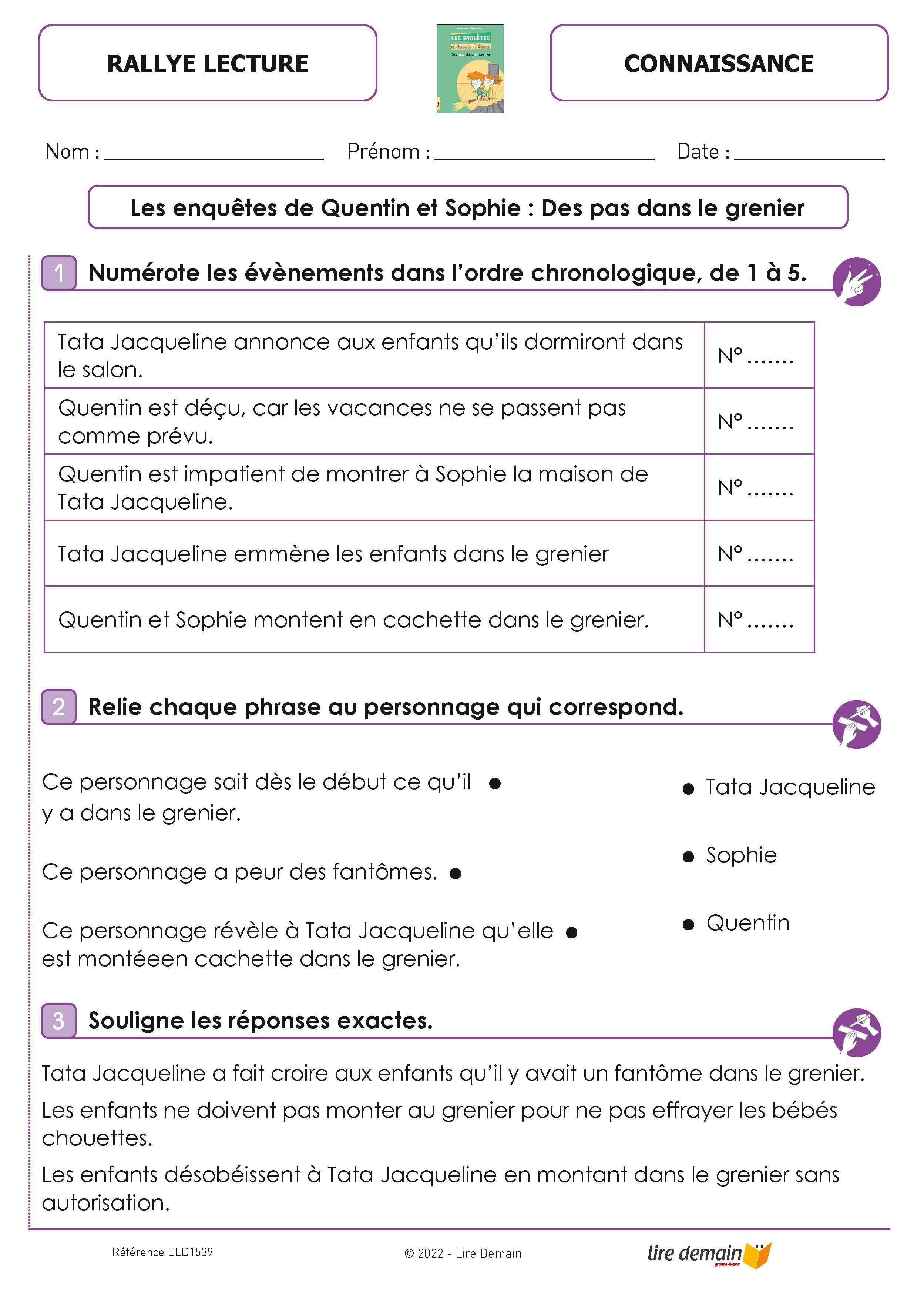 RALLYE LECTURE - LES ENQUETES DE QUENTIN ET SOPHIE