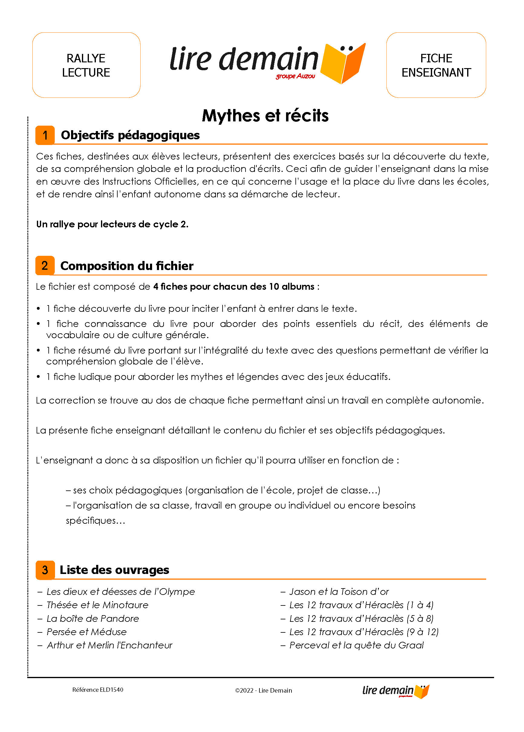 RALLYE LECTURE - MYTHES ET RECITS (FICHIER SEUL)