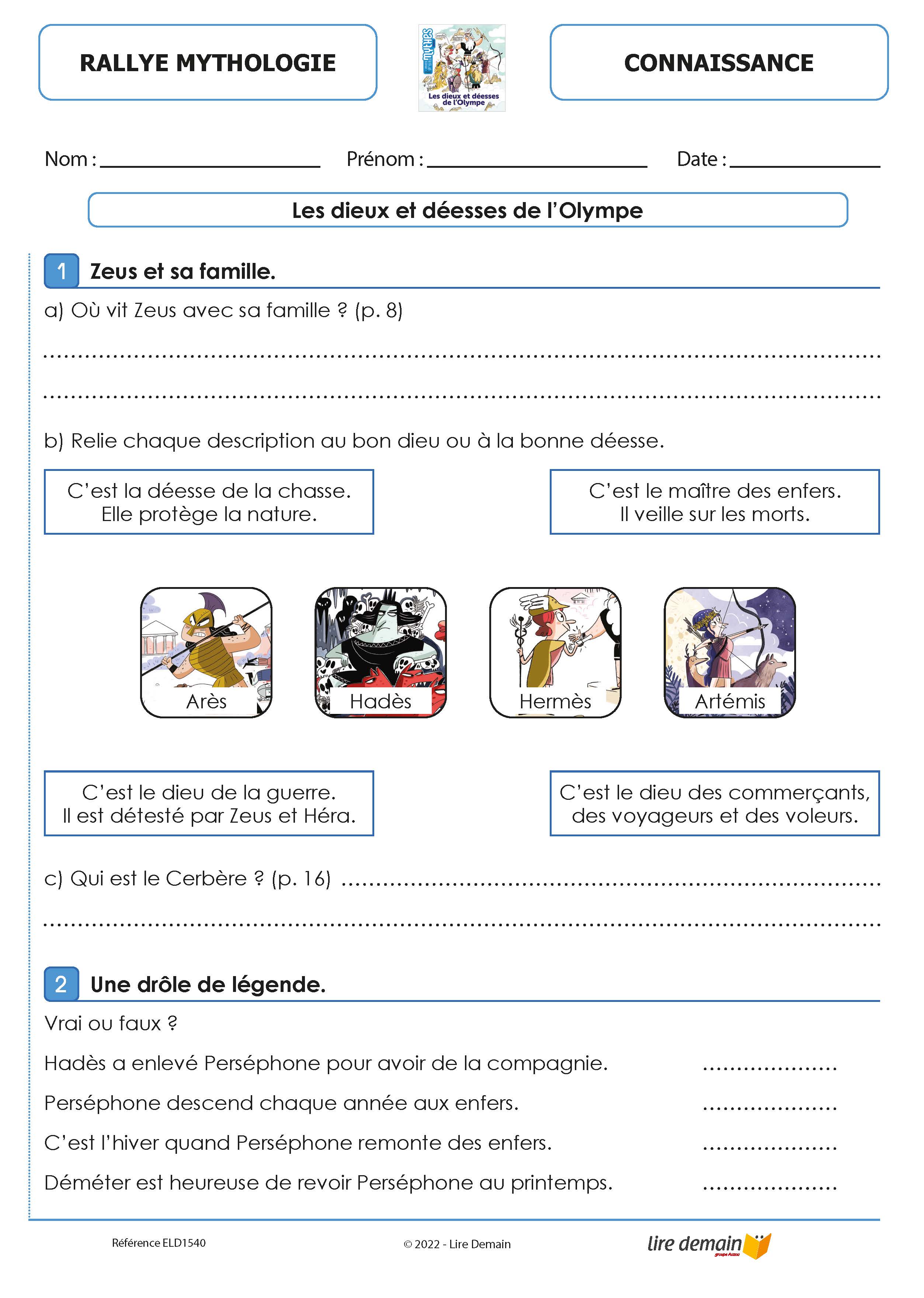 RALLYE LECTURE - MYTHES ET RECITS (FICHIER SEUL)