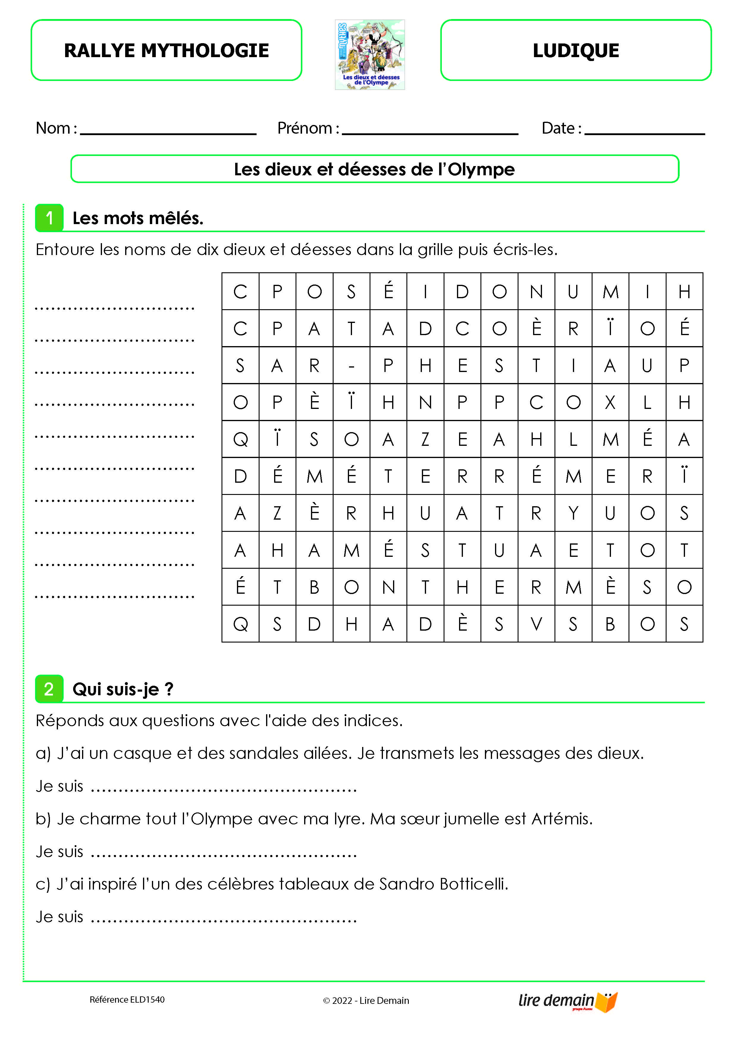 RALLYE LECTURE - MYTHES ET RECITS (FICHIER SEUL)