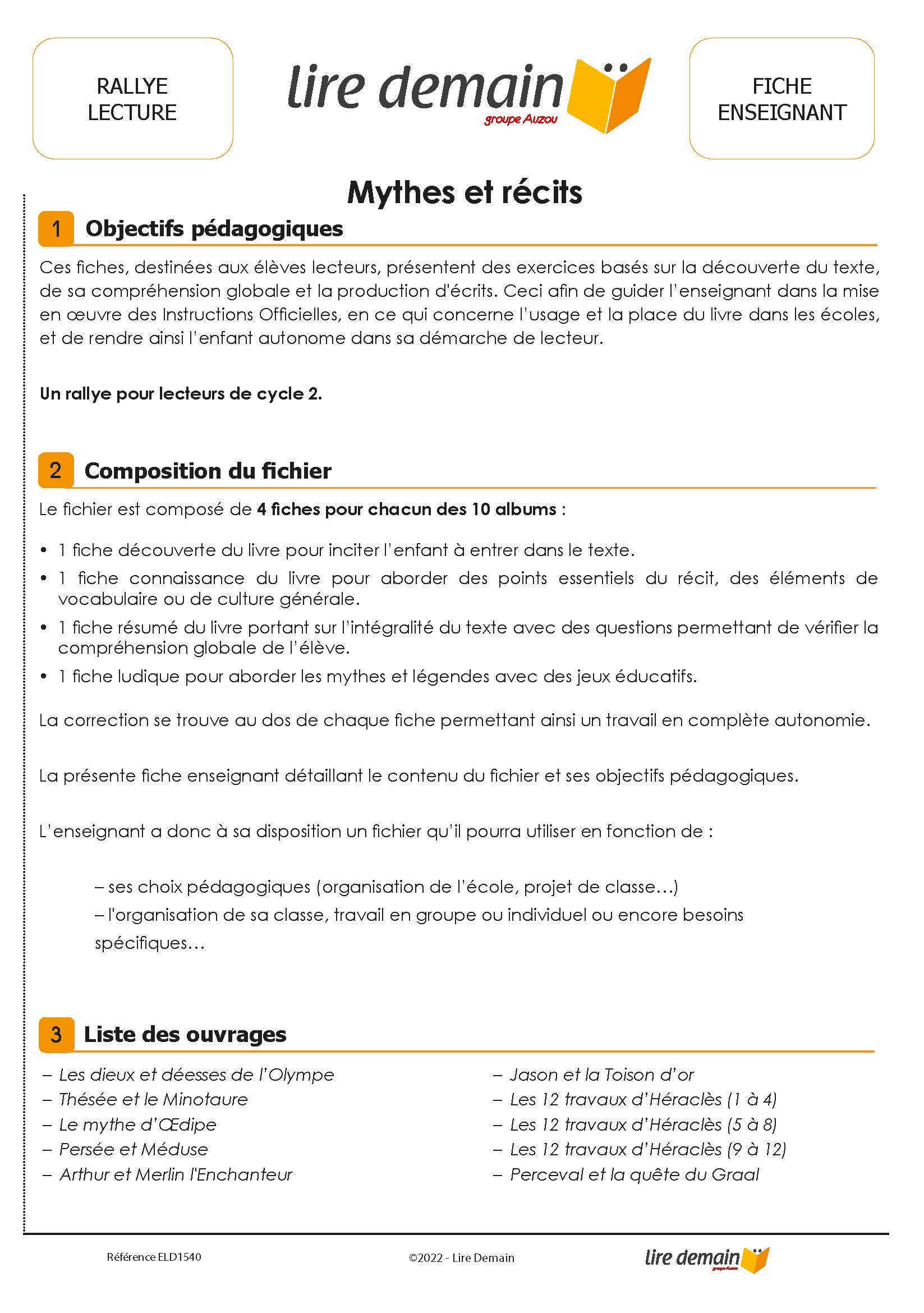 RALLYE LECTURE - MYTHES ET RECITS (FICHIER SEUL)