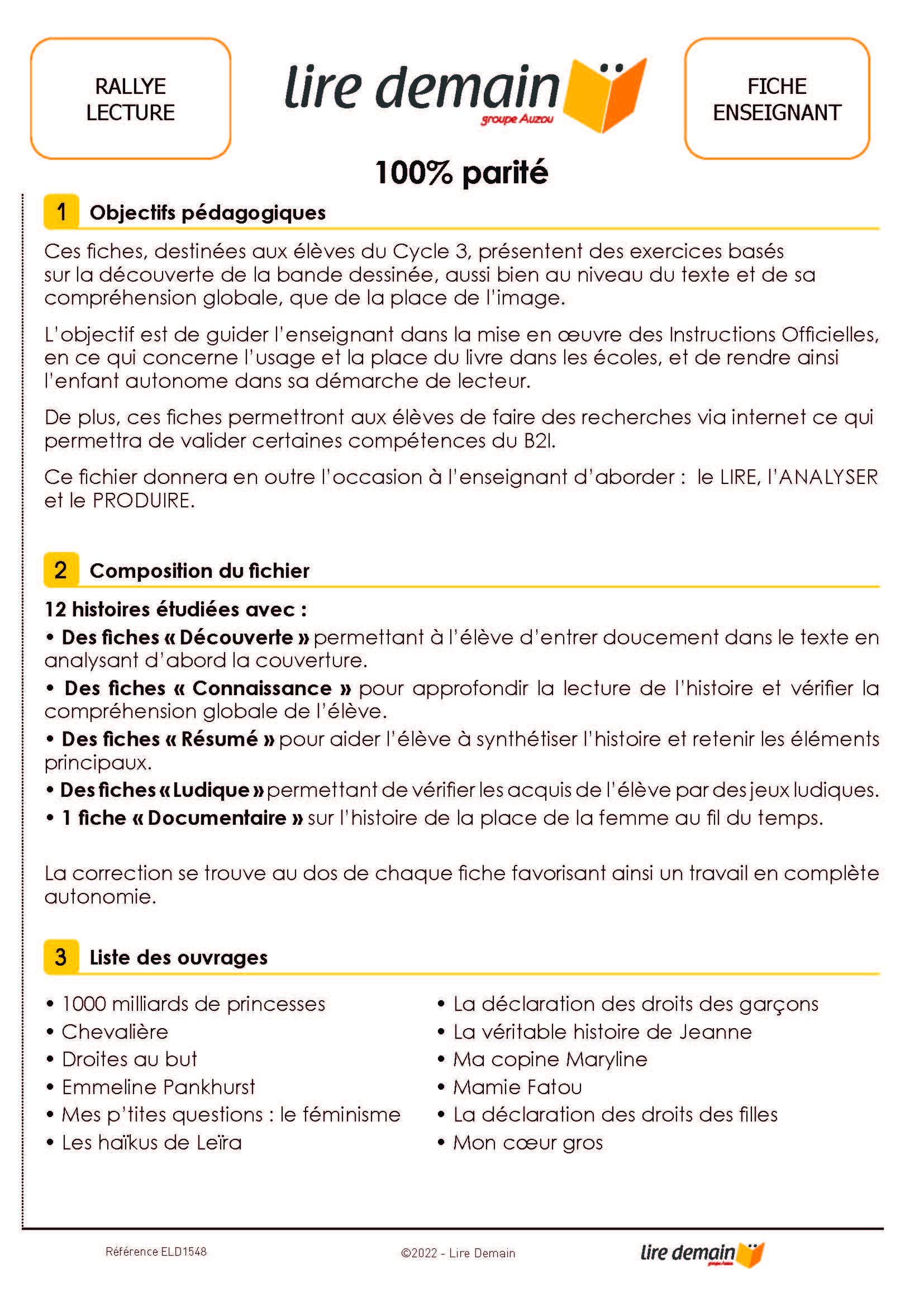 RALLYE LECTURE - 100% PARITE  (FICHIER SEUL)