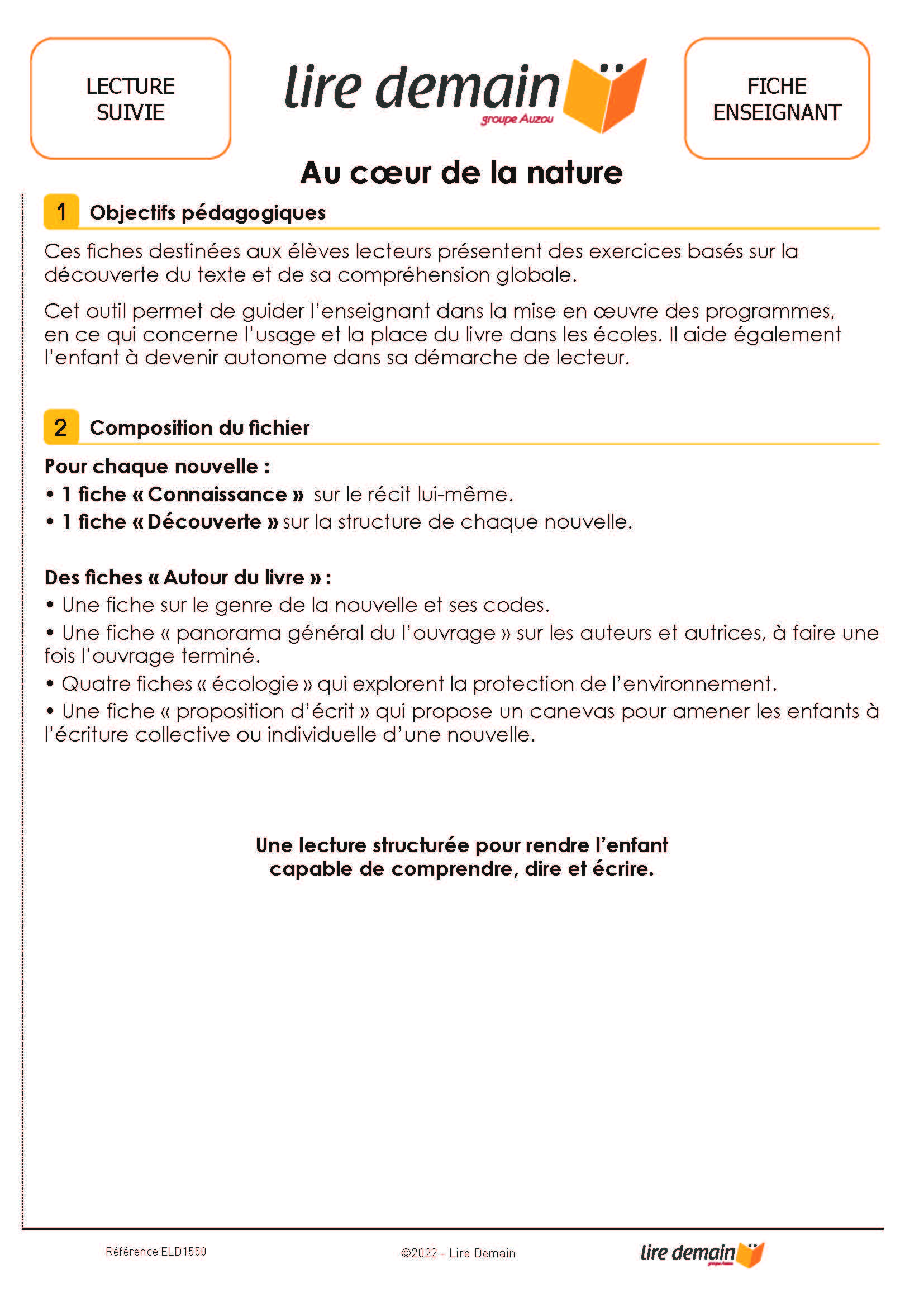 LECTURE SUIVIE - AU COEUR DE LA NATURE (FICHIER SEUL)