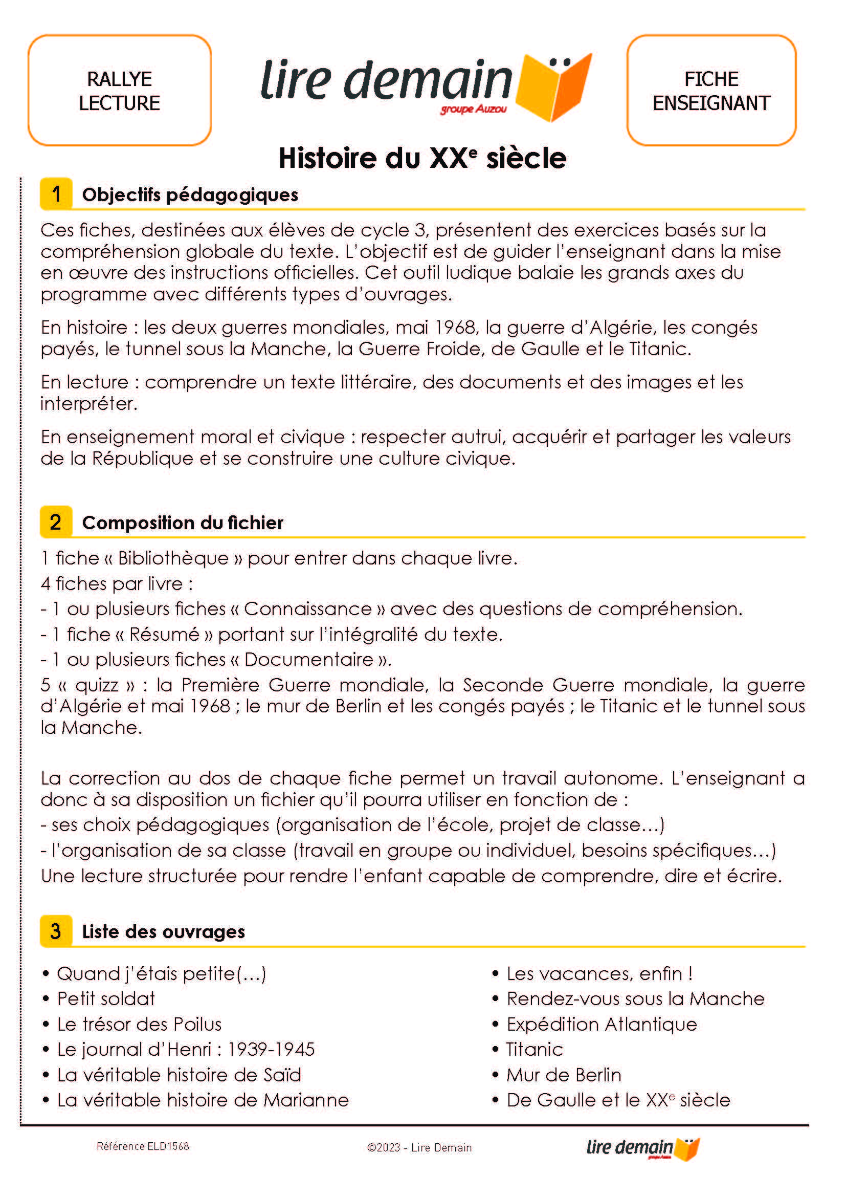RALLYE LECTURE - HISTOIRE DU 20E SIECLE (FICHIER SEUL)