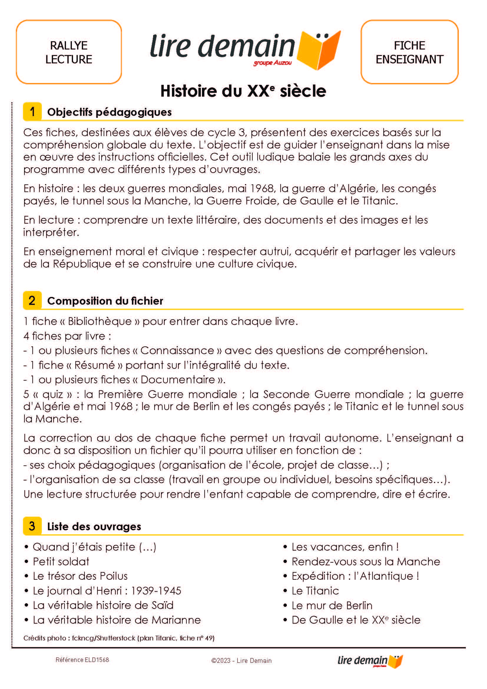 RALLYE LECTURE - HISTOIRE DU 20E SIECLE (FICHIER SEUL)