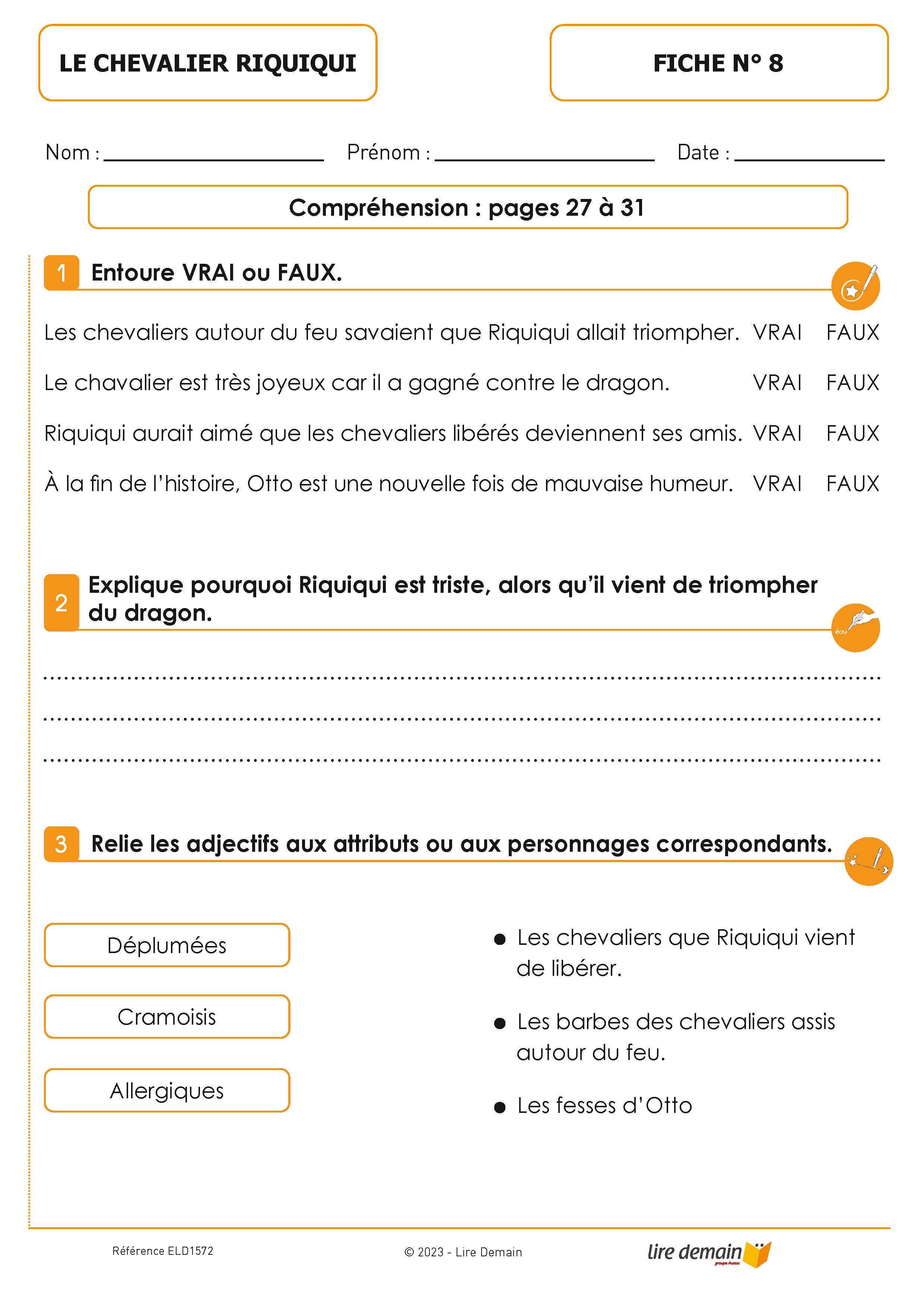 LECTURE SUIVIE  LE CHEVALIER RIQUIQUI - GARE AU DRAGON ! (FICHIER SEUL)
