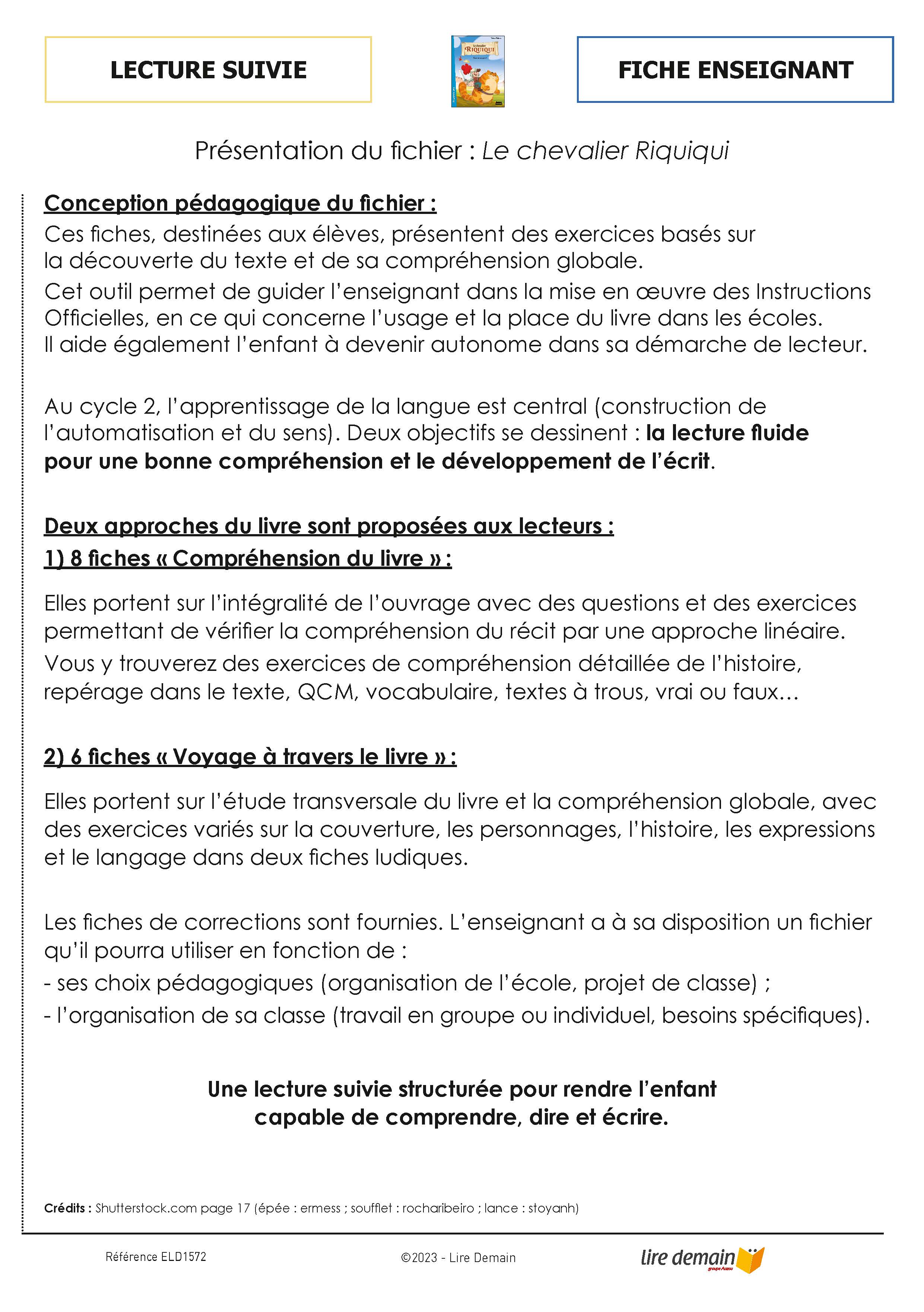 LECTURE SUIVIE  LE CHEVALIER RIQUIQUI - GARE AU DRAGON ! (FICHIER SEUL)