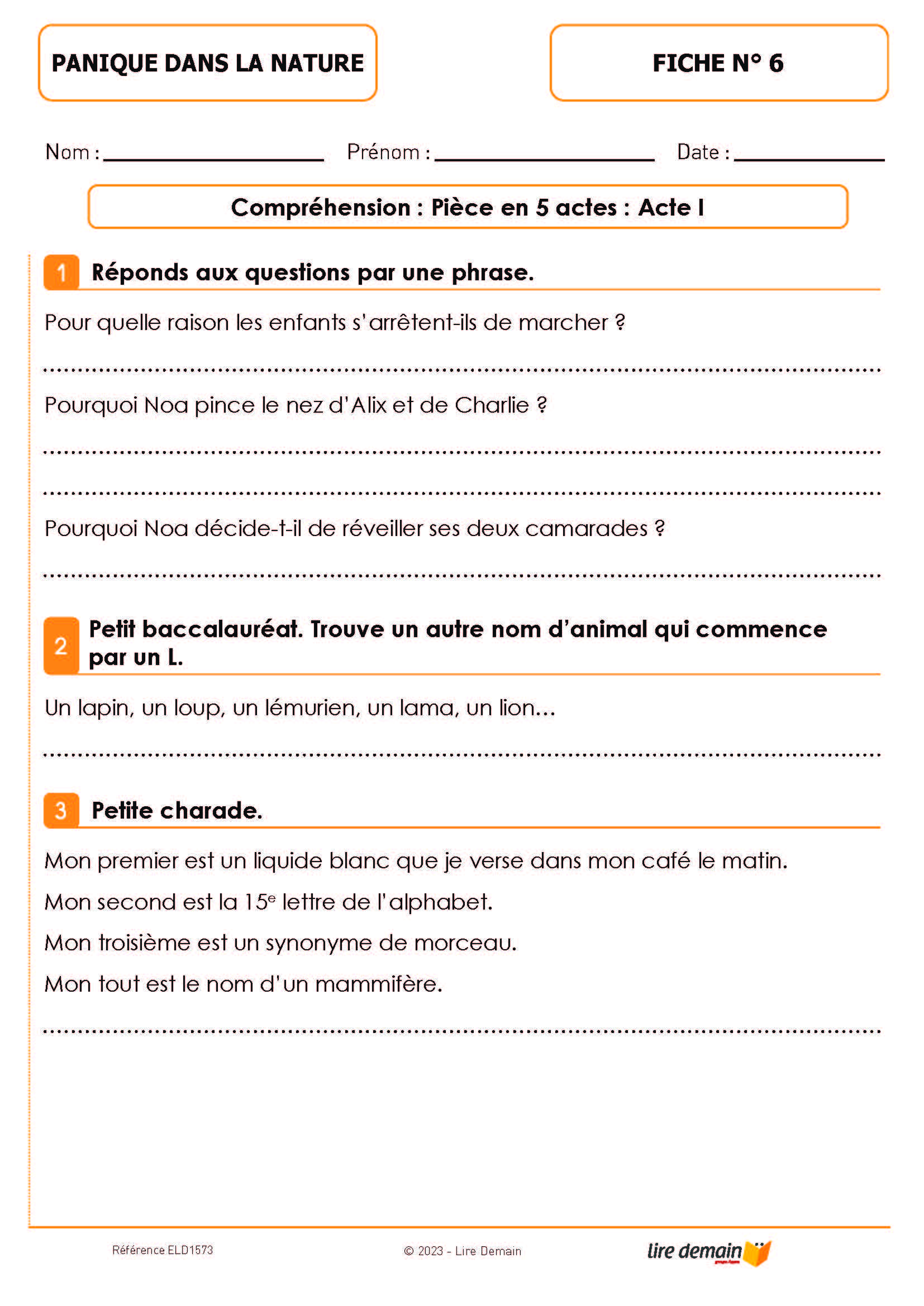 LECTURE SUIVIE THEATRE - PANIQUE DANS LA NATURE (FICHIER SEUL)