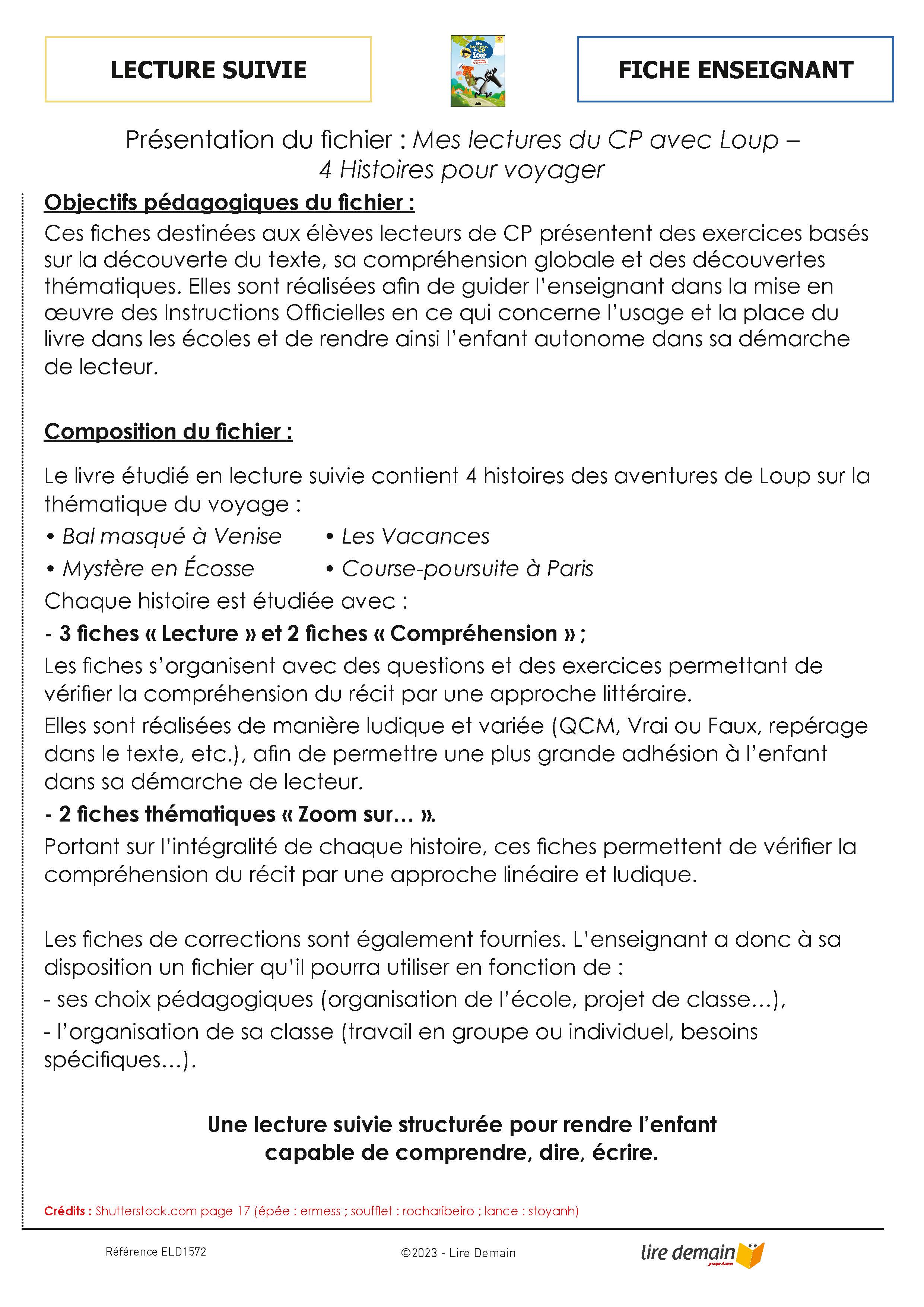 LECTURE SUIVIE - 4 HISTOIRES POUR VOYAGER AVEC LOUP (FICHIER SEUL)