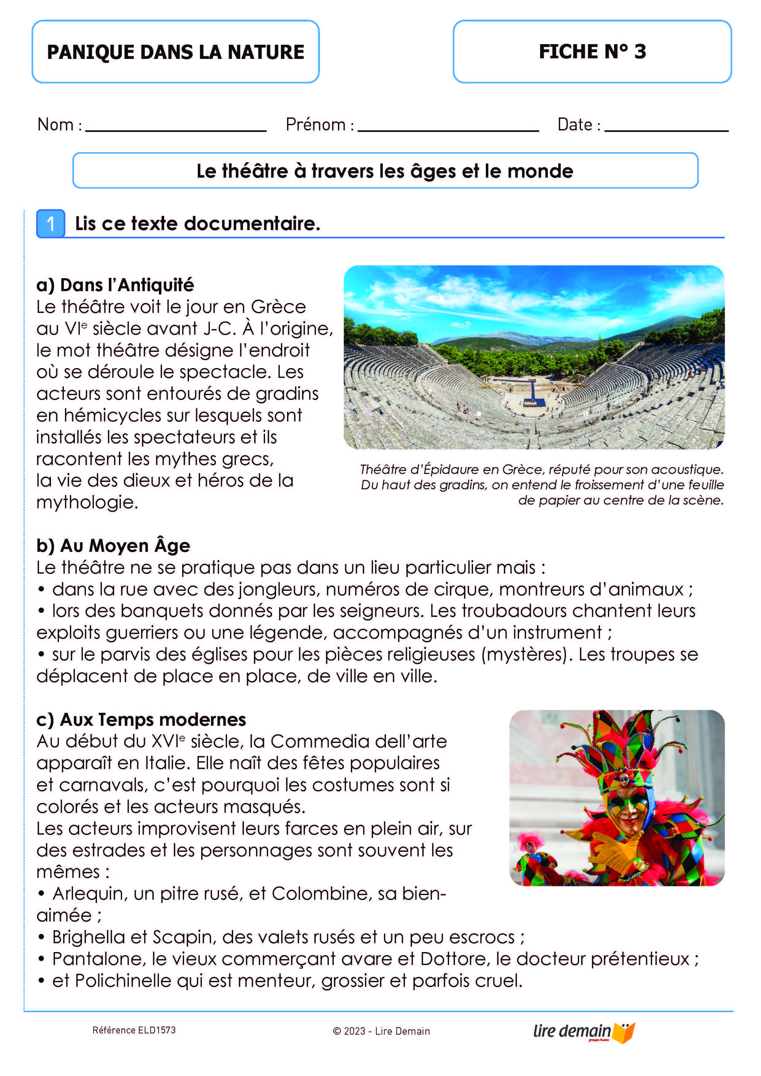 LECTURE SUIVIE THEATRE - PANIQUE DANS LA NATURE (25 EX)