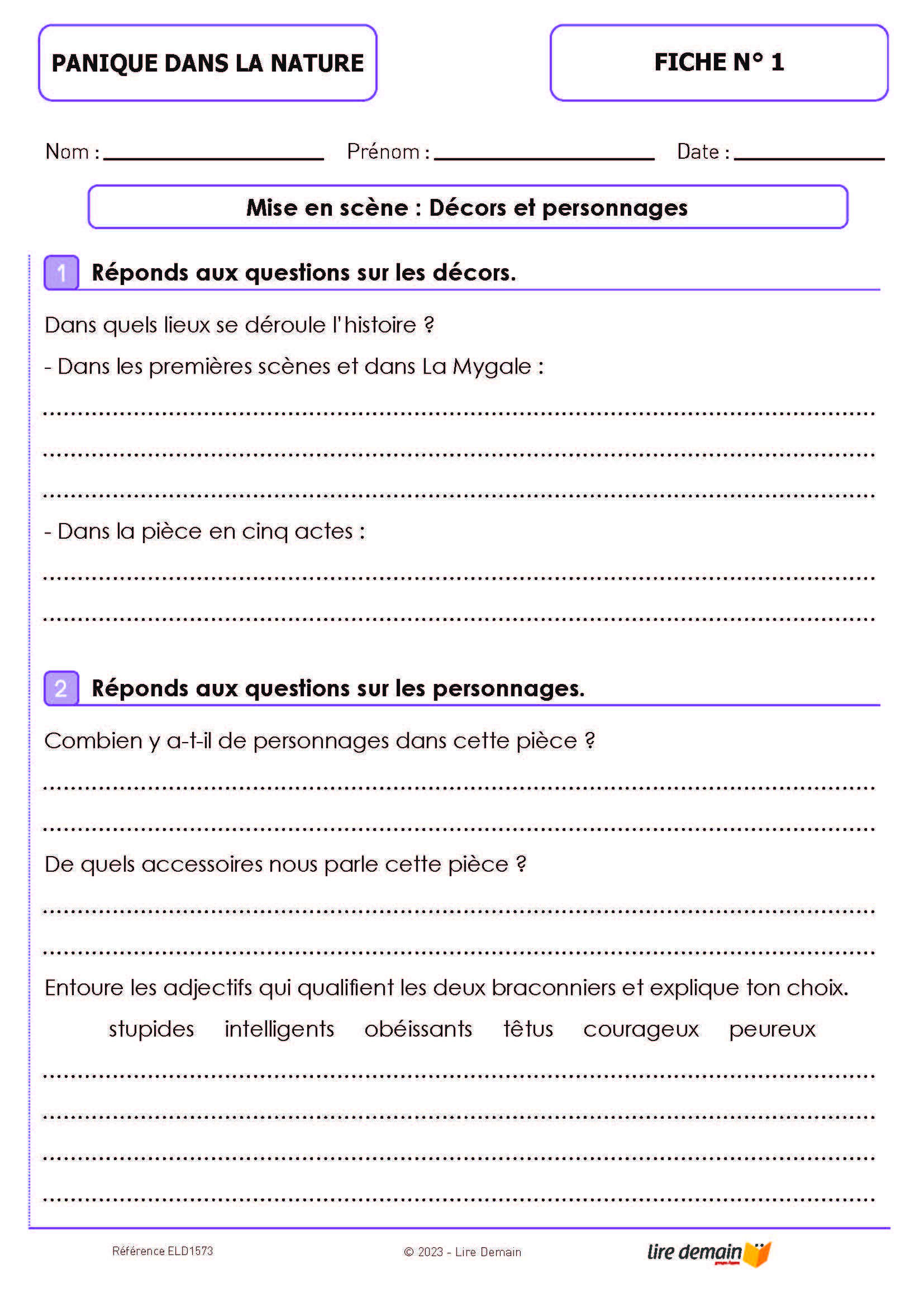 LECTURE SUIVIE THEATRE - PANIQUE DANS LA NATURE (25 EX)