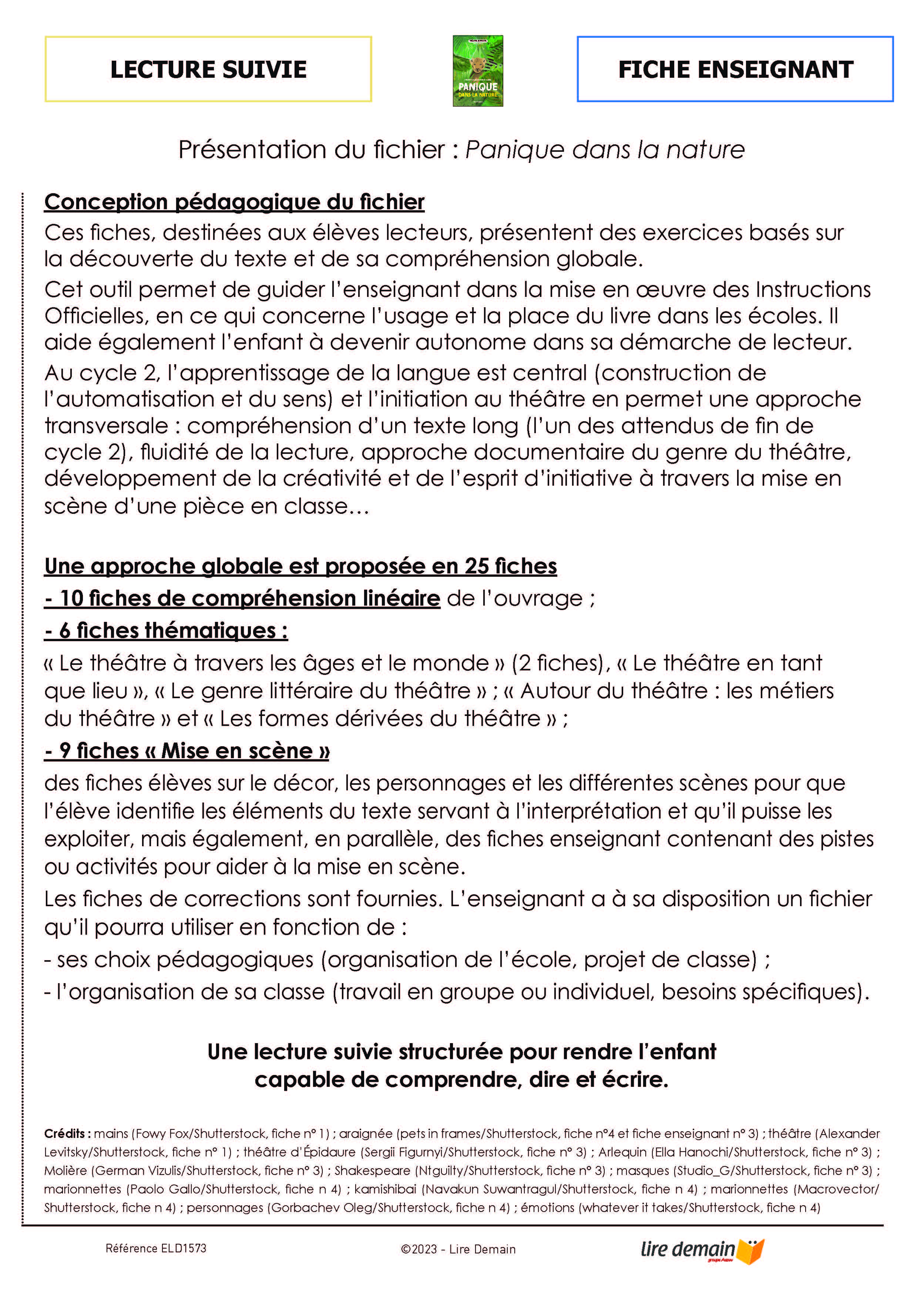 LECTURE SUIVIE THEATRE - PANIQUE DANS LA NATURE (25 EX)