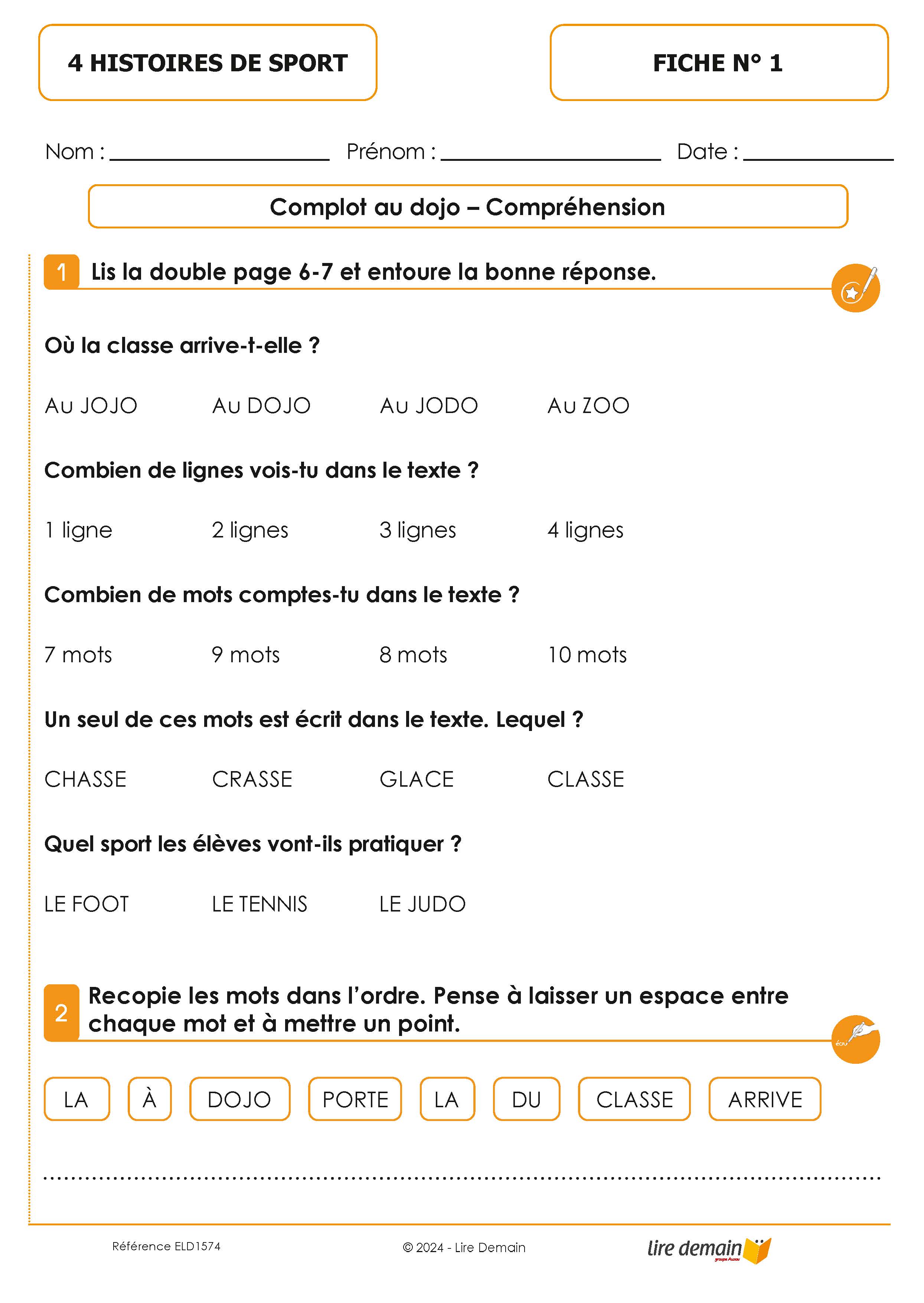 LECTURE SUIVIE 4 HISTOIRES DE SPORT - LES HEROS DU CP  (FICHIER SEUL)