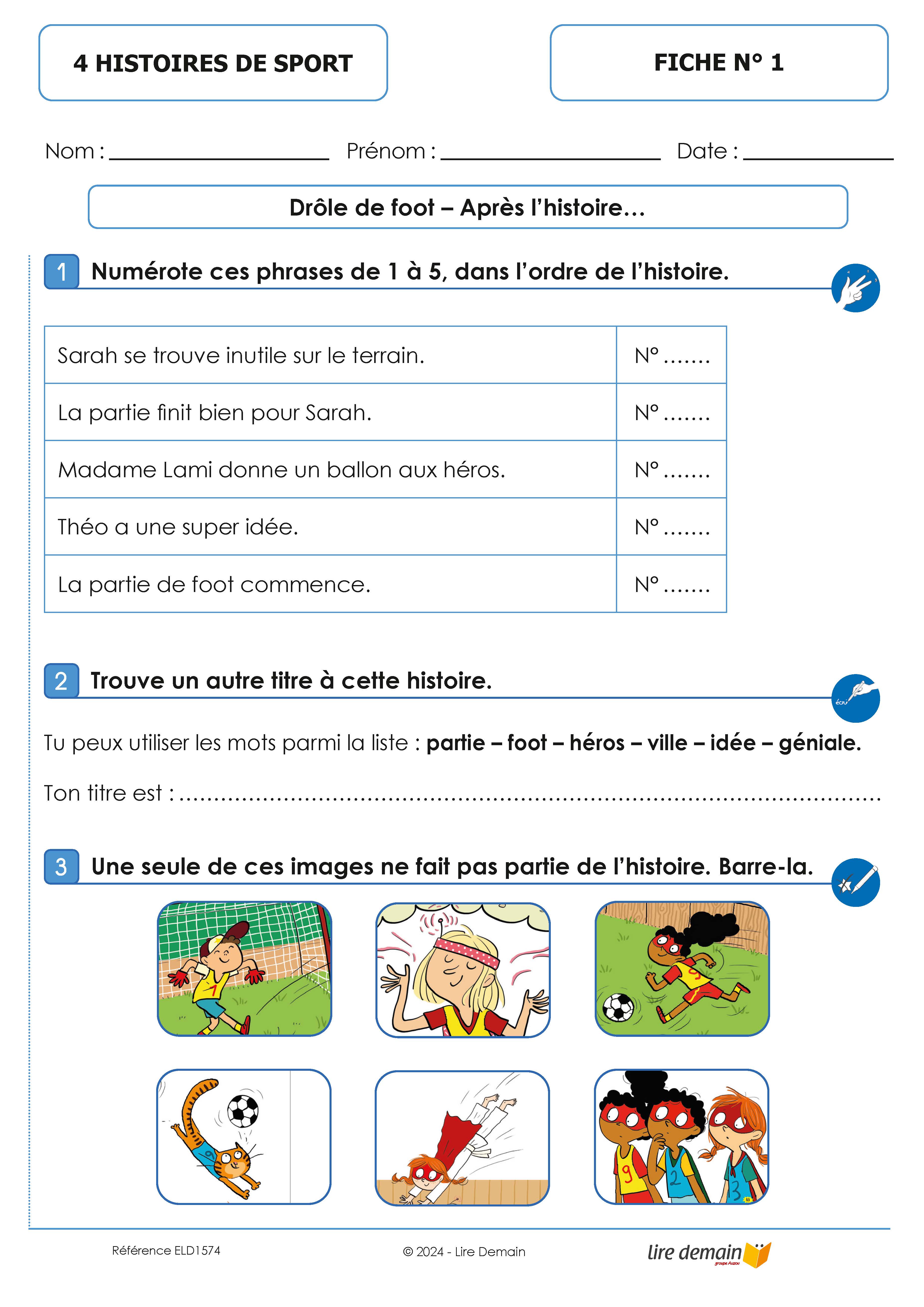 LECTURE SUIVIE 4 HISTOIRES DE SPORT - LES HEROS DU CP  (FICHIER SEUL)