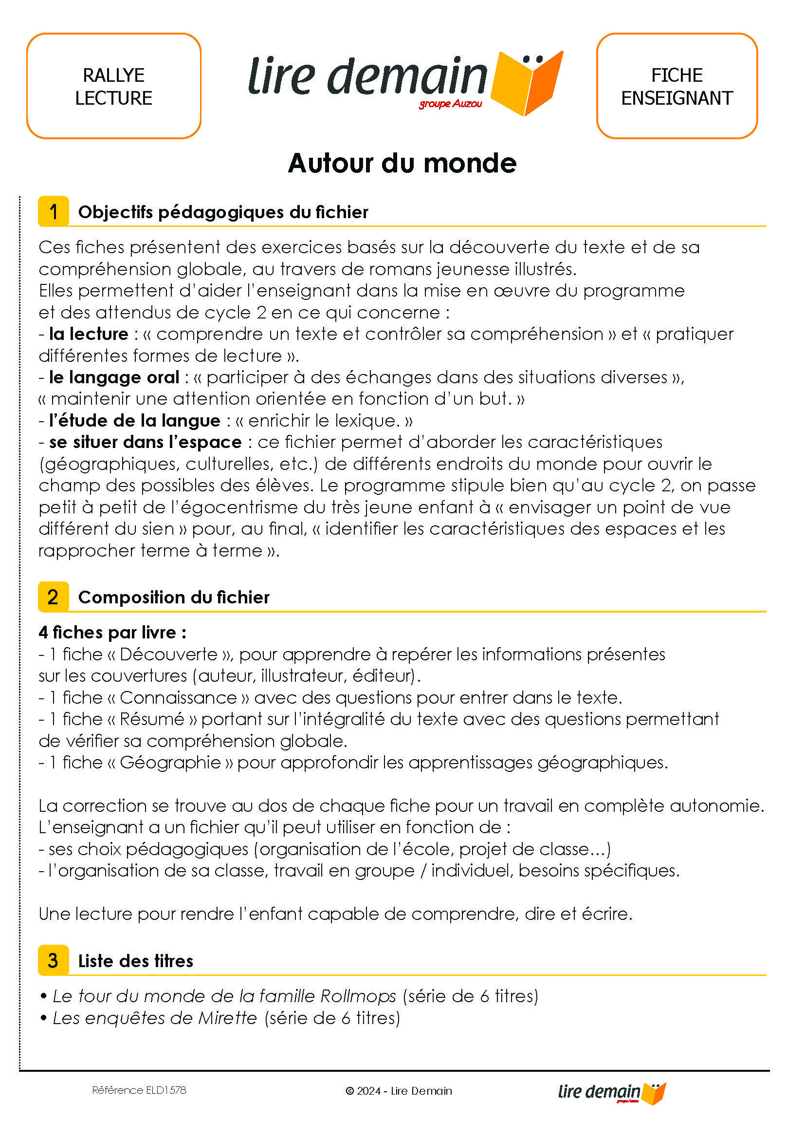 RALLYE LECTURE - AUTOUR DU MONDE (FICHIER SEUL)