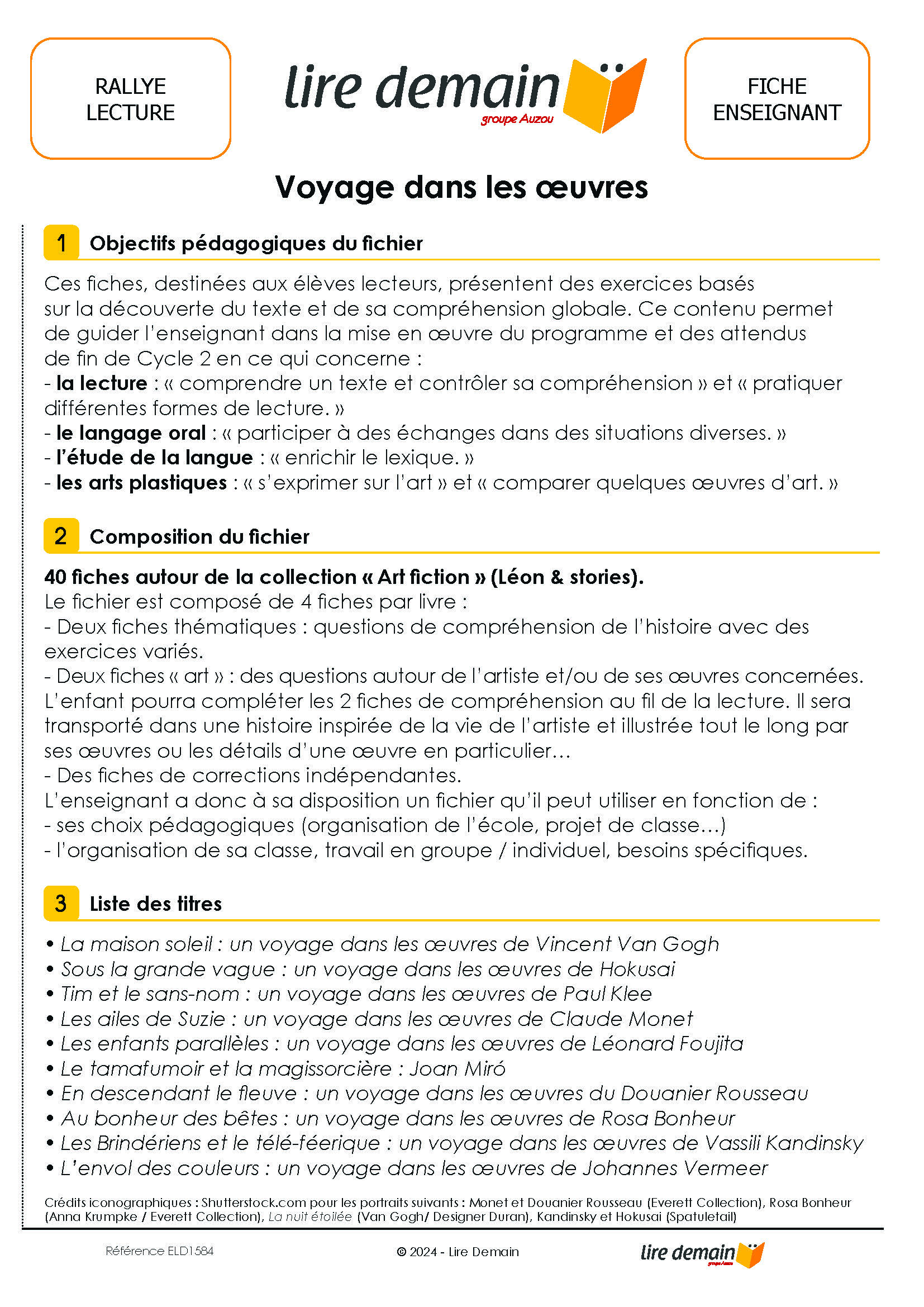 RALLYE LECTURE VOYAGE DANS LES OEUVRES (FICHIER SEUL)