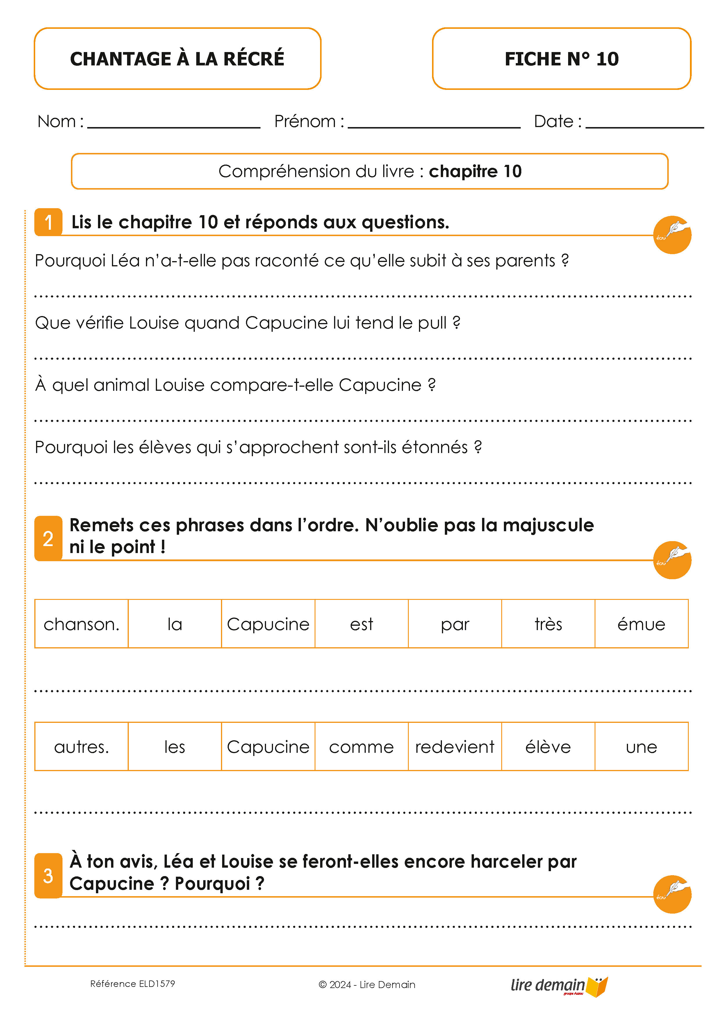 LECTURE SUIVIE CHANTAGE A LA RECRE (25 EX)