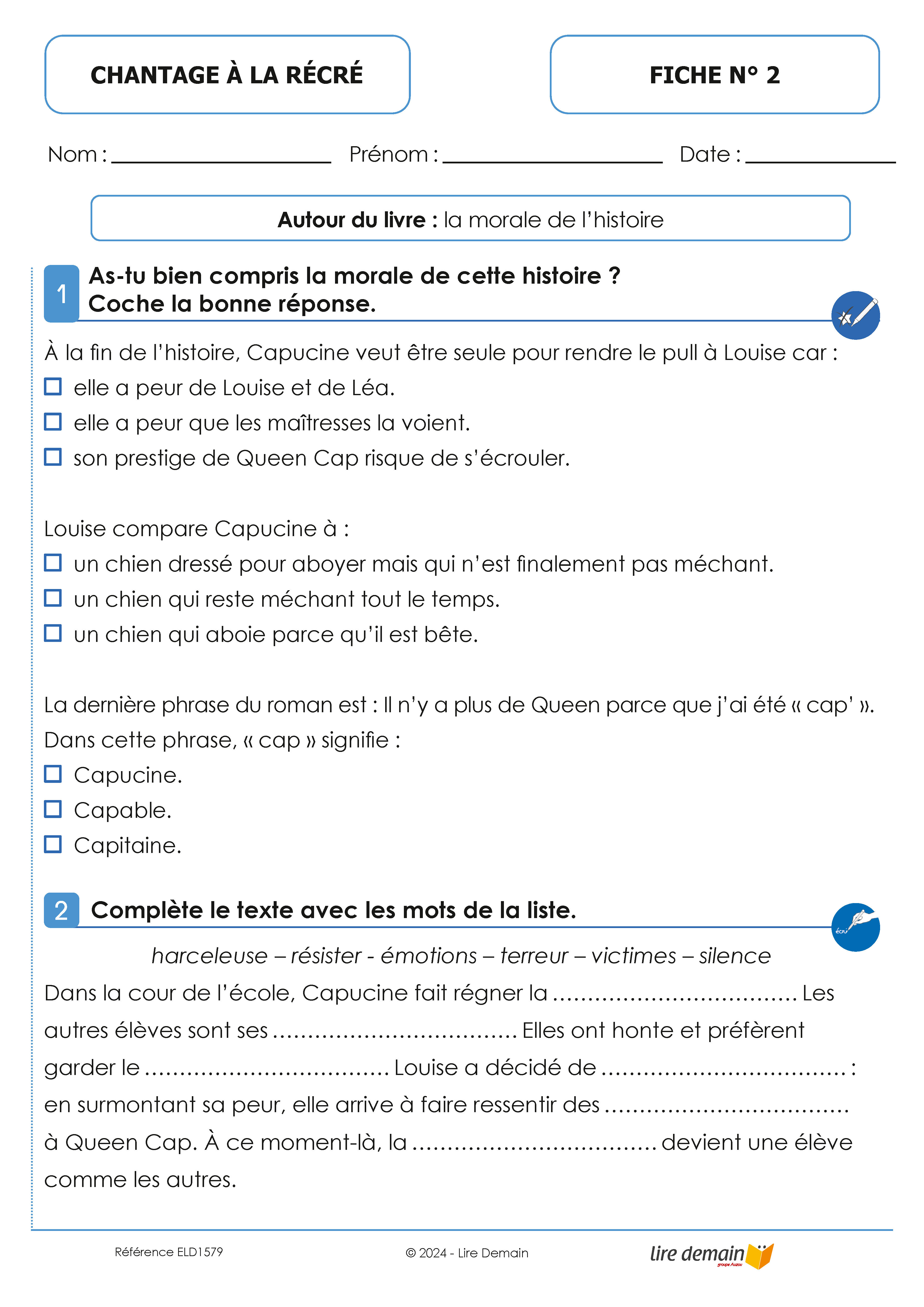 LECTURE SUIVIE CHANTAGE A LA RECRE (25 EX)