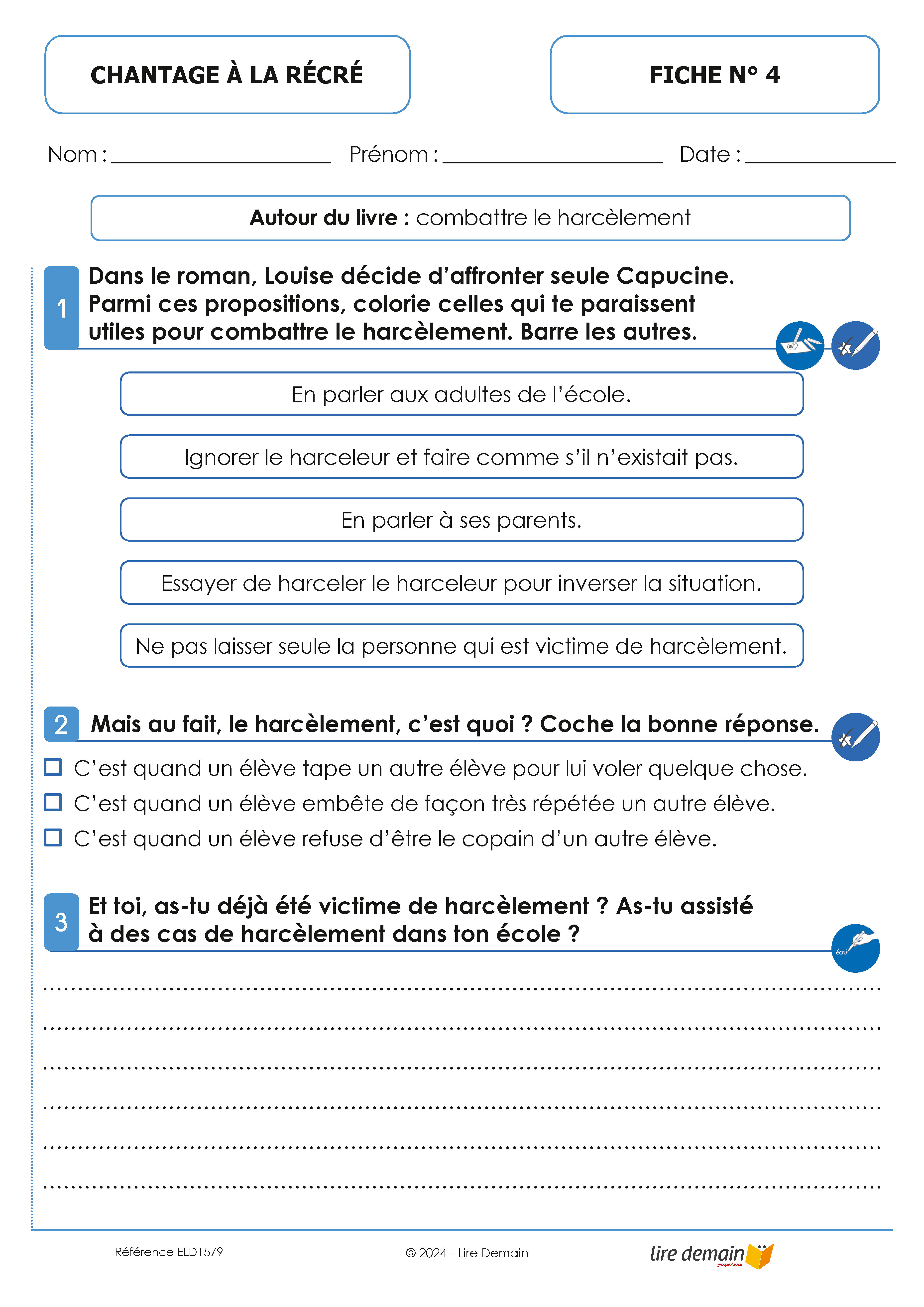 LECTURE SUIVIE CHANTAGE A LA RECRE (25 EX)