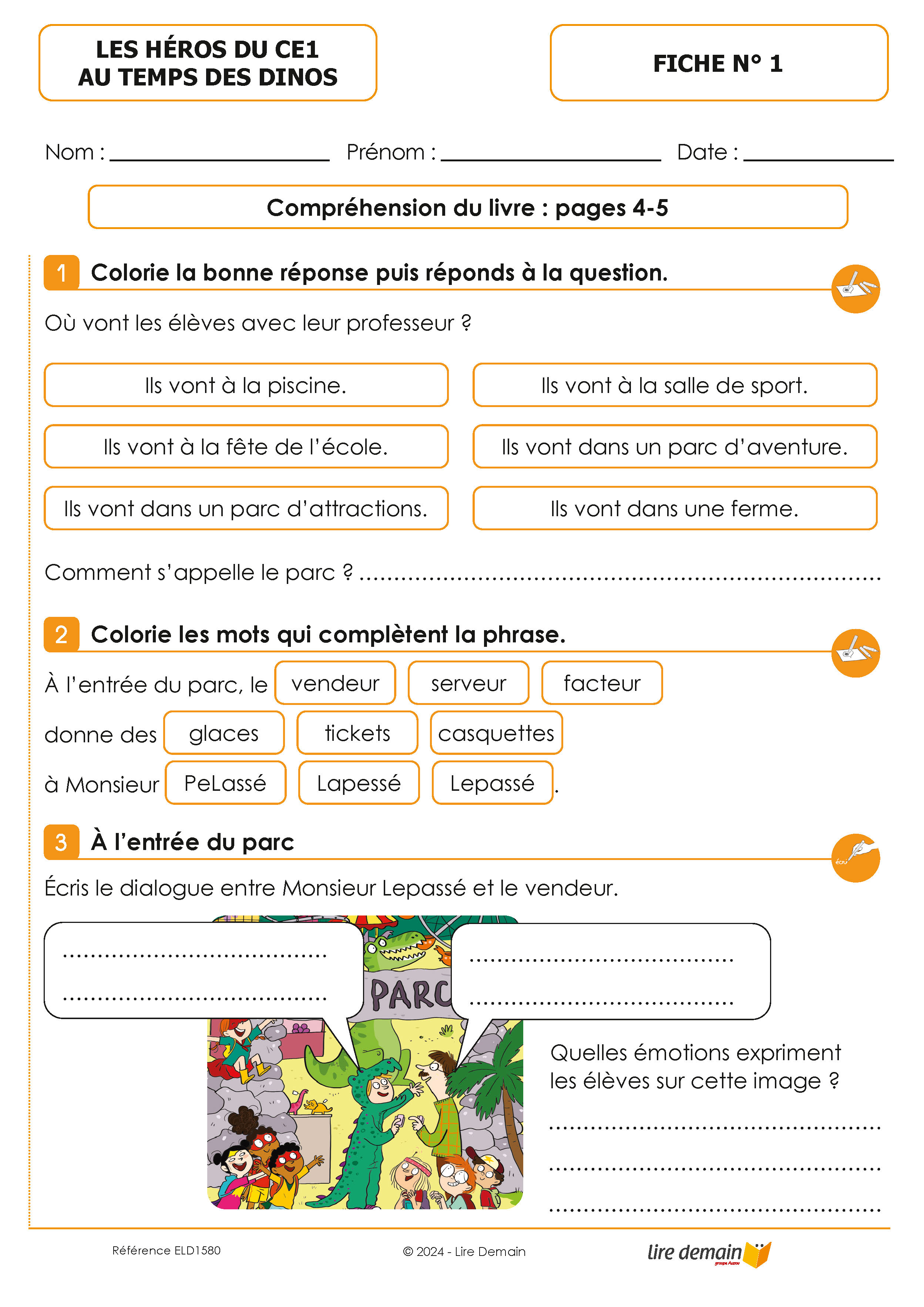 FICHIER LECTURE SUIVIE HEROS DU CE1 - AU TEMPS DES DINOS (25 EX)