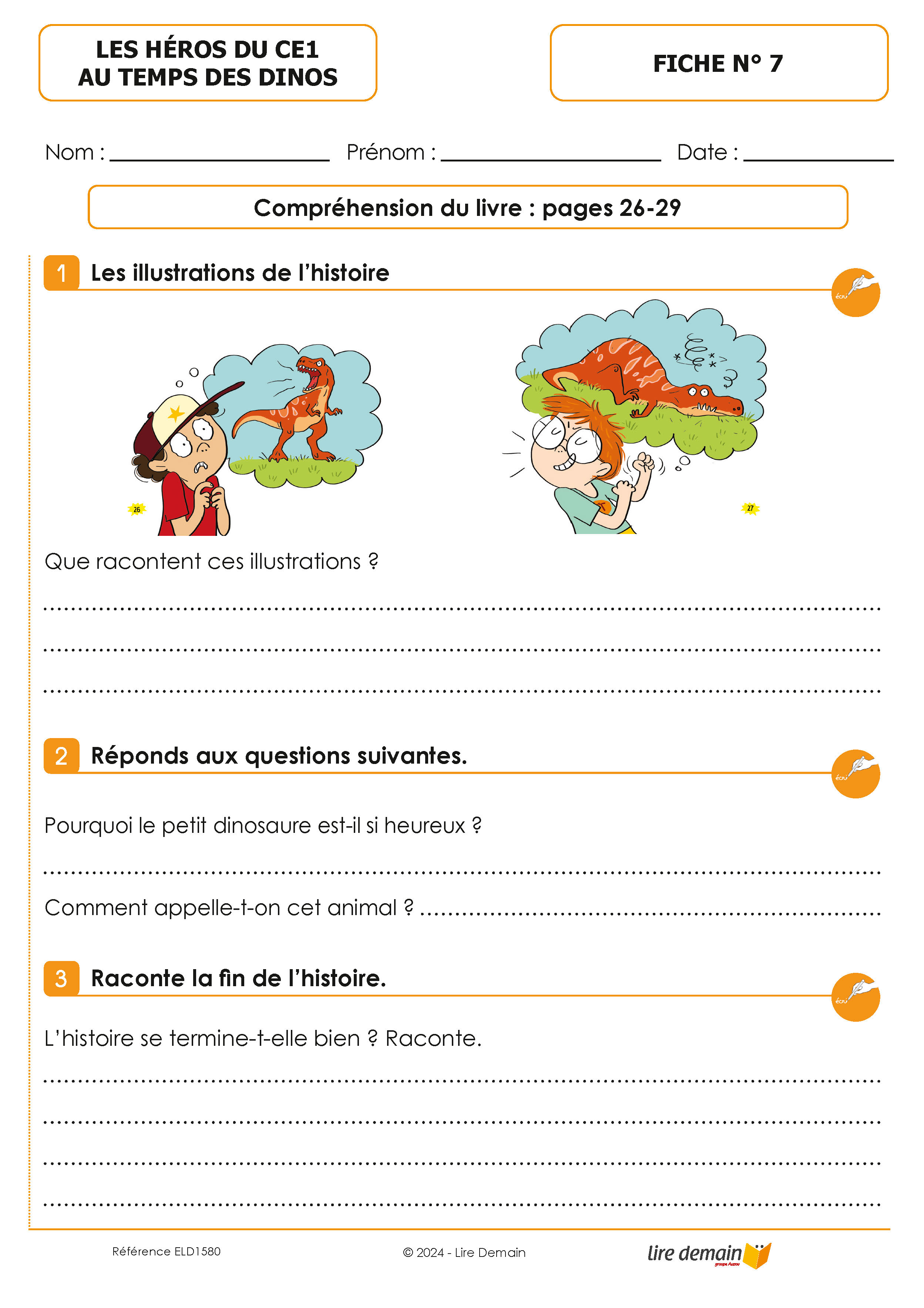FICHIER LECTURE SUIVIE HEROS DU CE1 - AU TEMPS DES DINOS (25 EX)