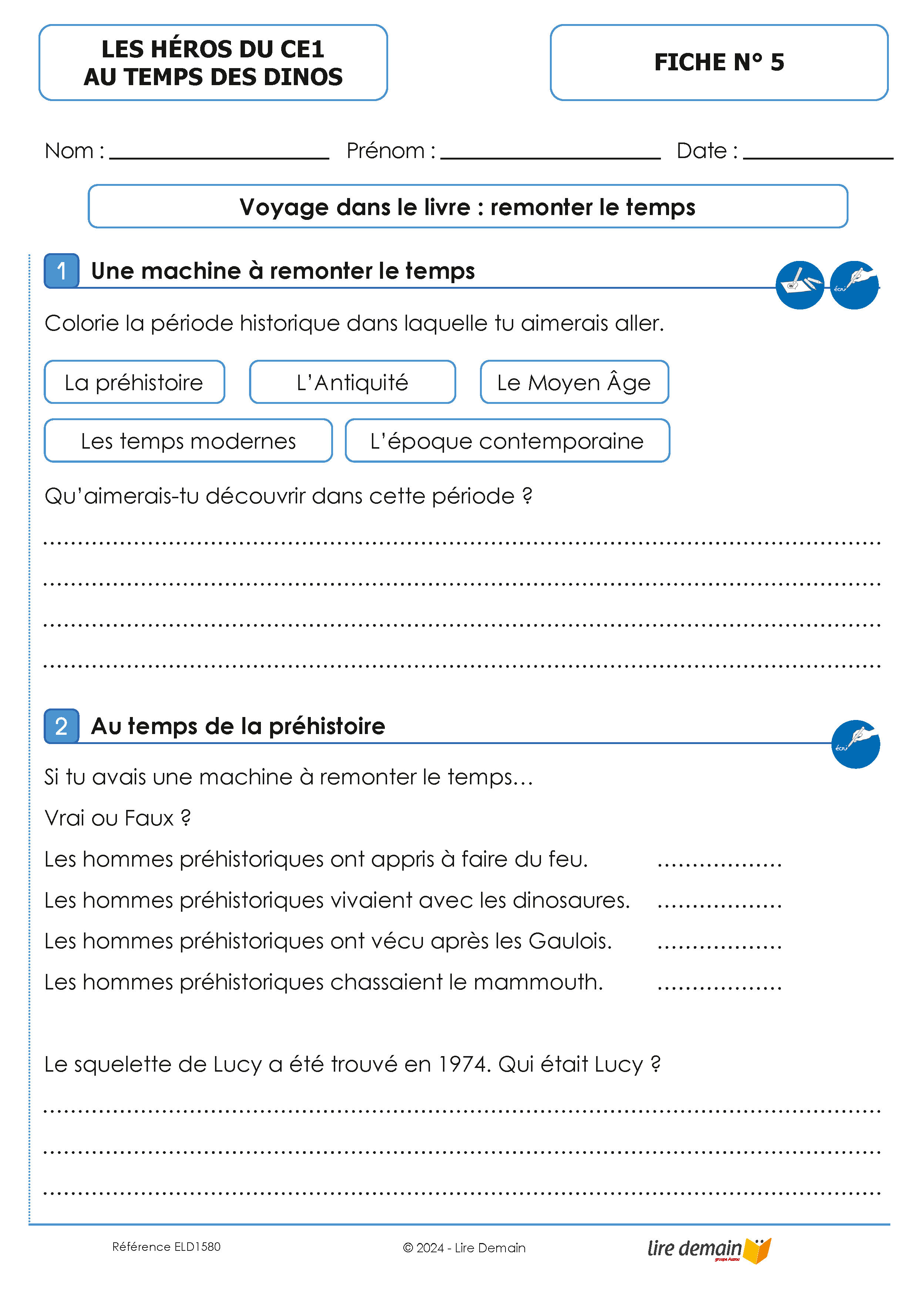 FICHIER LECTURE SUIVIE HEROS DU CE1 - AU TEMPS DES DINOS (25 EX)