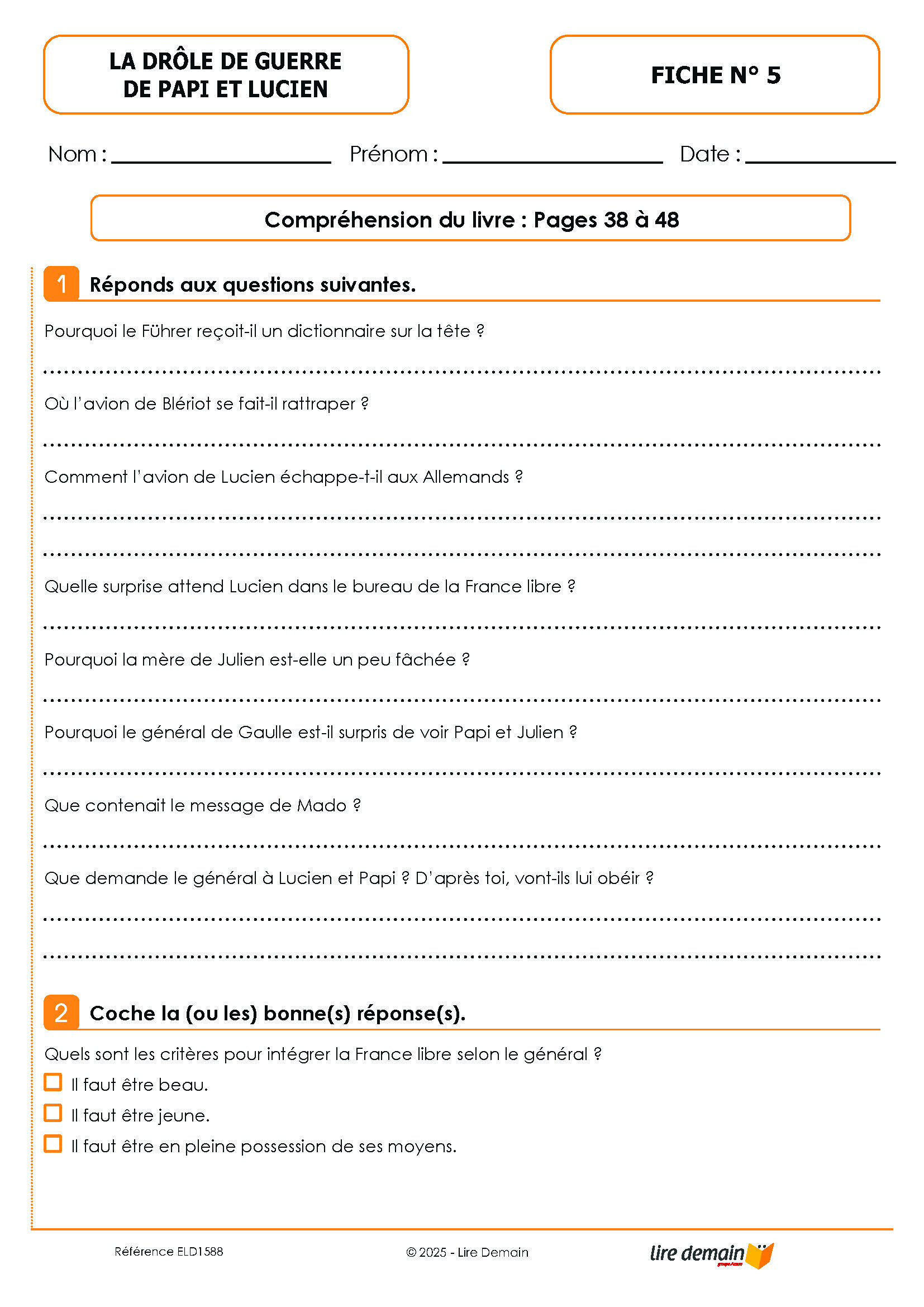 LECTURE SUIVIE - LA DROLE DE GUERRE DE PAPI ET LUCIEN  (25 EX)