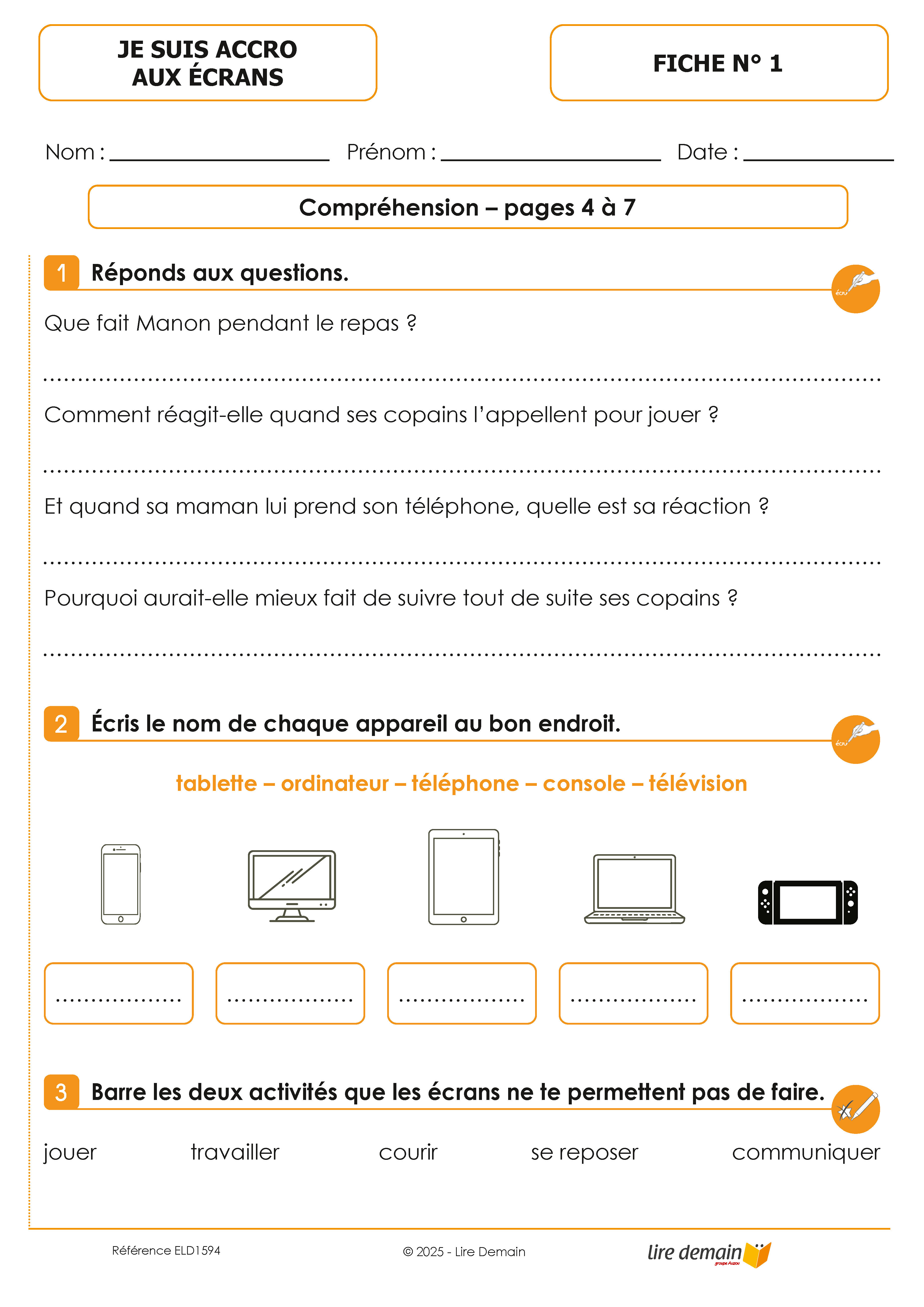 LECTURE SUIVIE - JE SUIS ACCRO AUX ECRANS (25 EX)