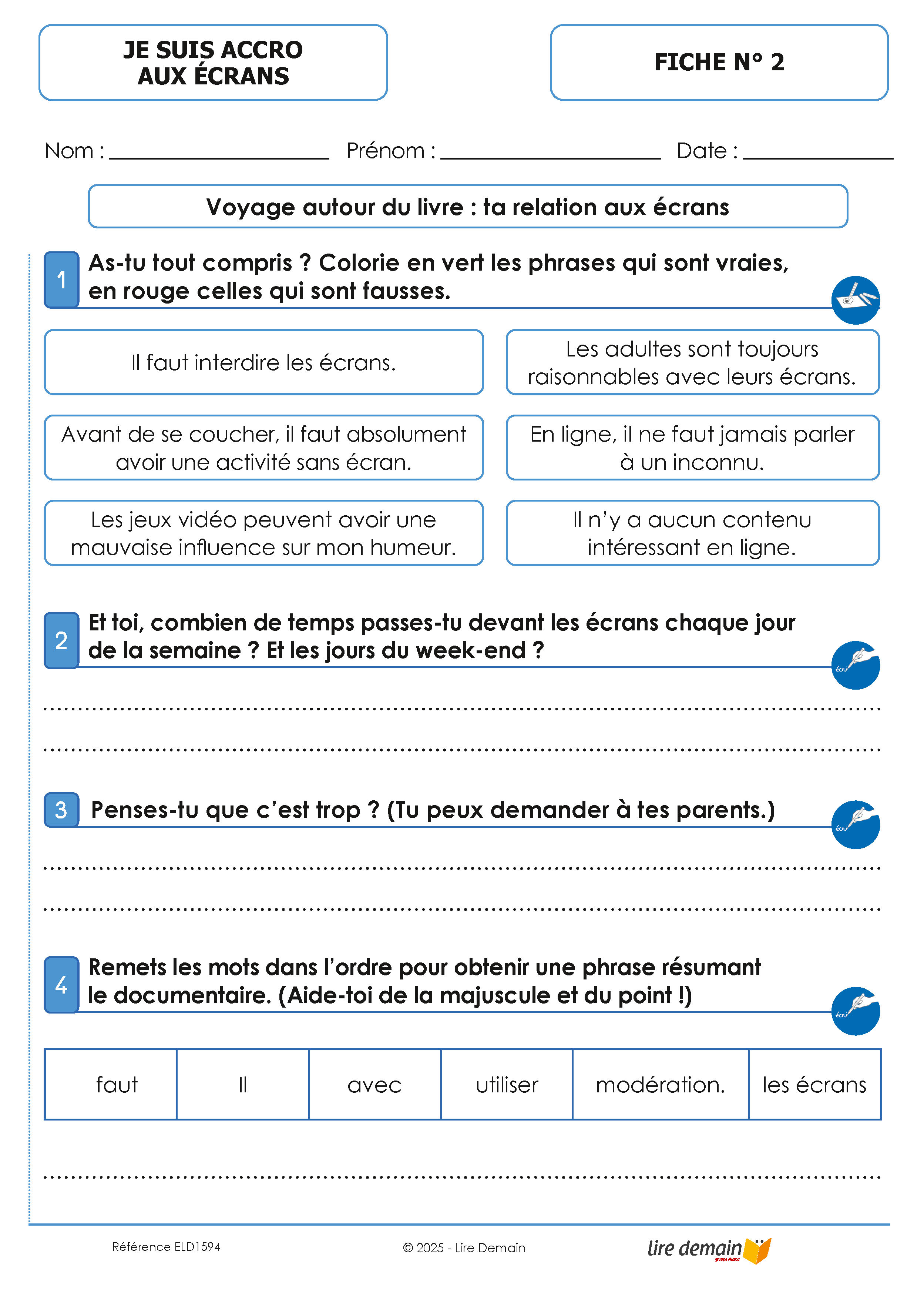 LECTURE SUIVIE - JE SUIS ACCRO AUX ECRANS (25 EX)