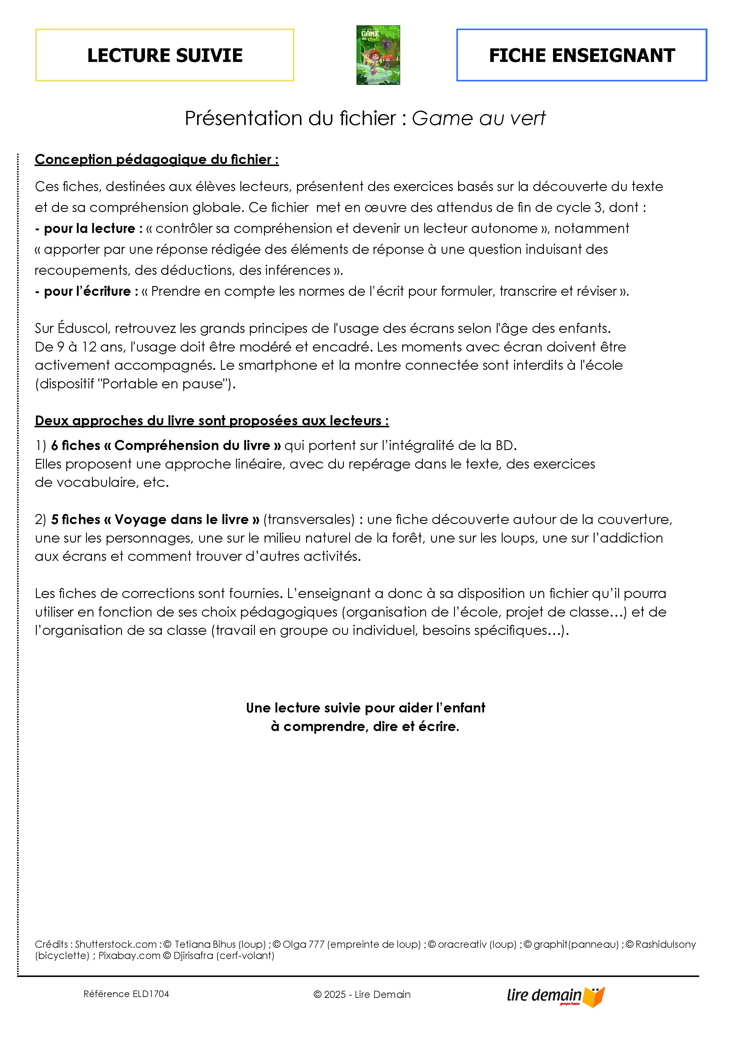 LECTURE SUIVIE - GAME AU VERT (FICHIER SEUL)