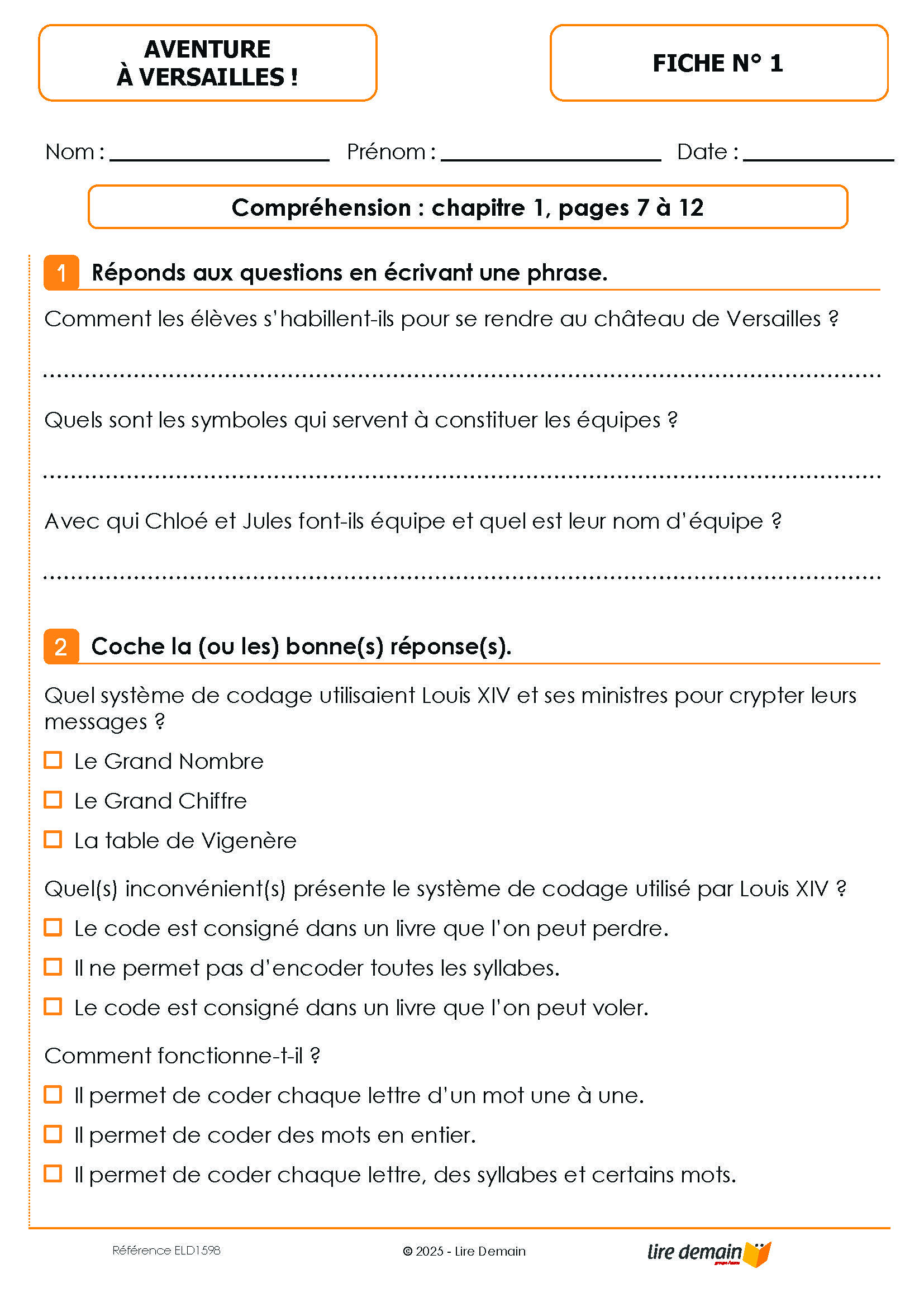 LECTURE SUIVIE - AVENTURE A VERSAILLES ! (25 EX)